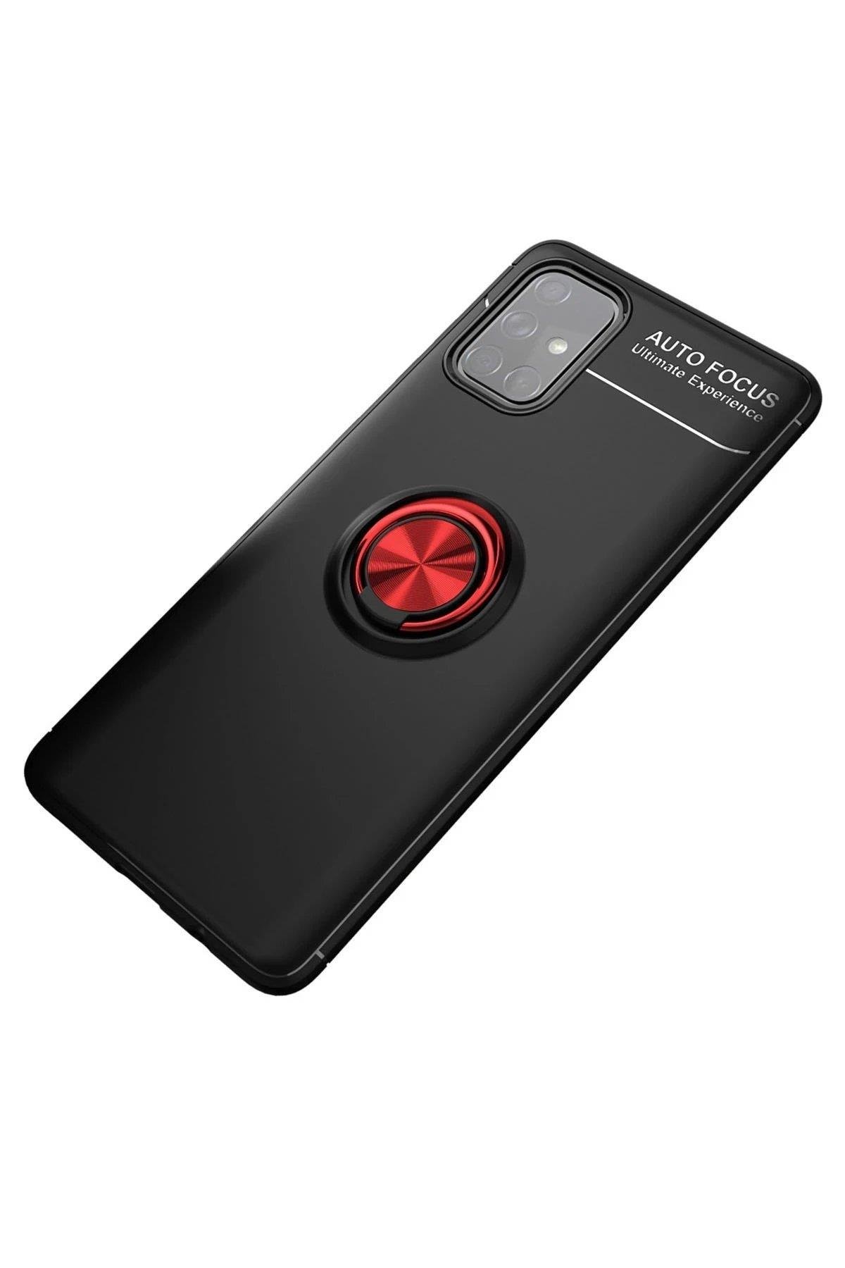 Newface Samsung Galaxy M31S Kılıf Range Yüzüklü Silikon - Siyah-Kırmızı