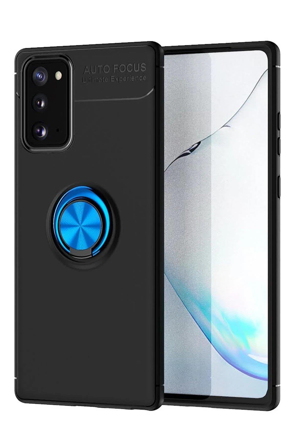 Newface Samsung Galaxy Note 20 Kılıf Range Yüzüklü Silikon - Siyah-Mavi