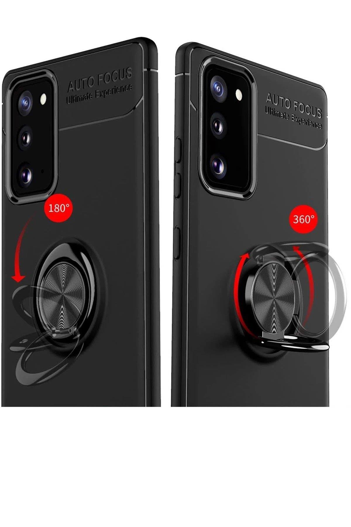 Newface Samsung Galaxy Note 20 Kılıf Range Yüzüklü Silikon - Siyah-Mavi