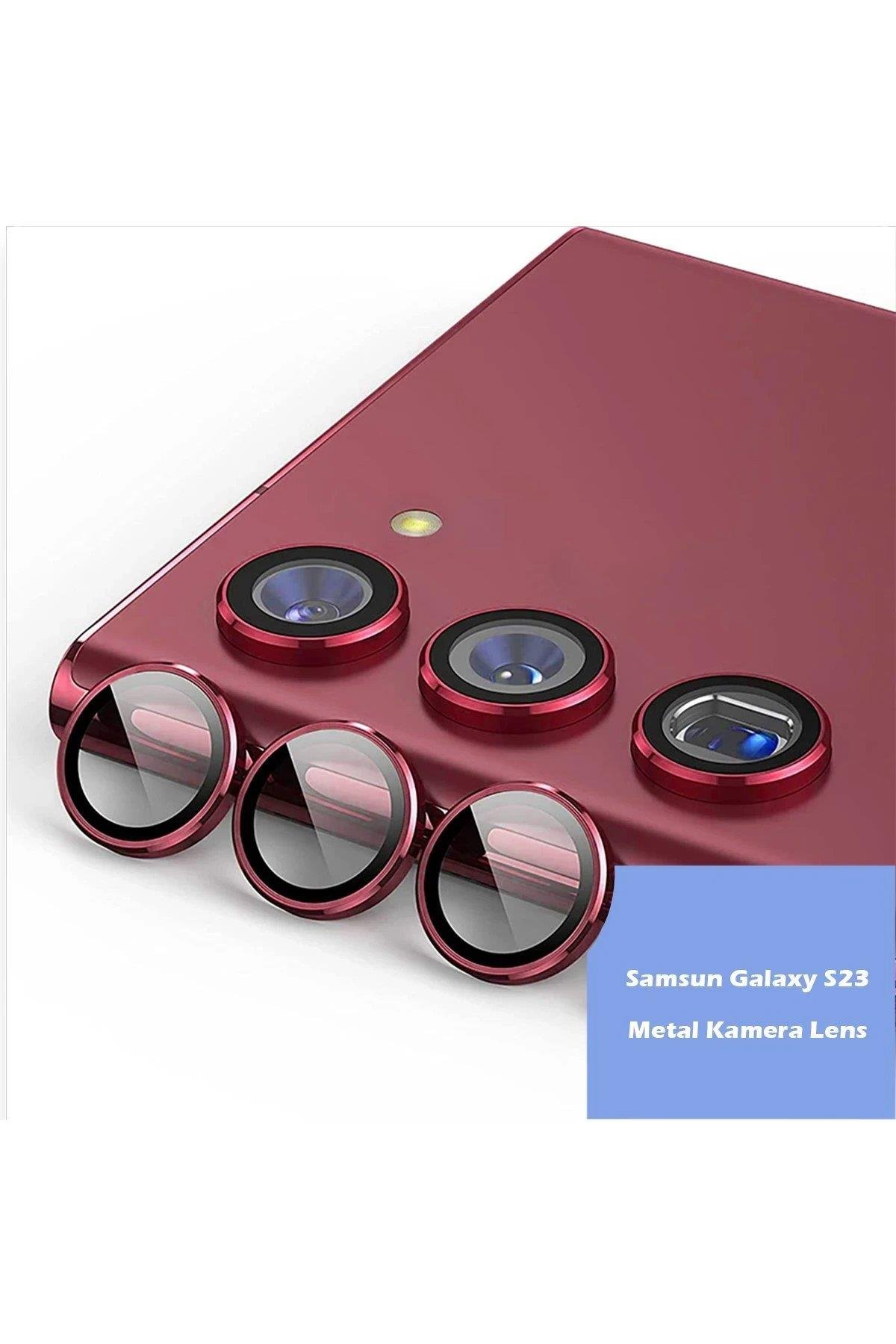 Newface Samsung Galaxy S23 Ultra Metal Kamera Lens - Kırmızı