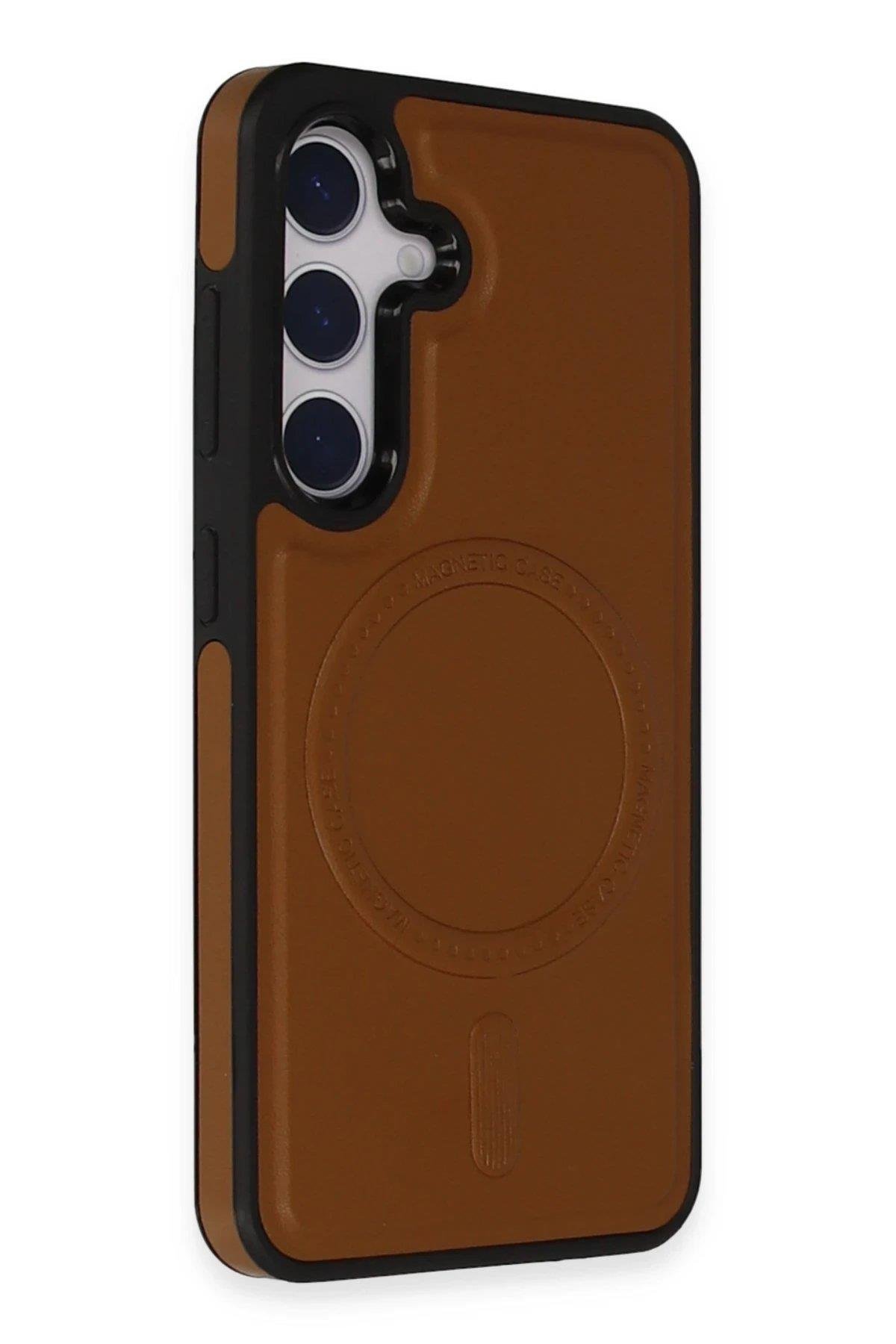 Newface Samsung Galaxy S24 Kılıf Ozzi Magsafe Deri Kapak - Taba