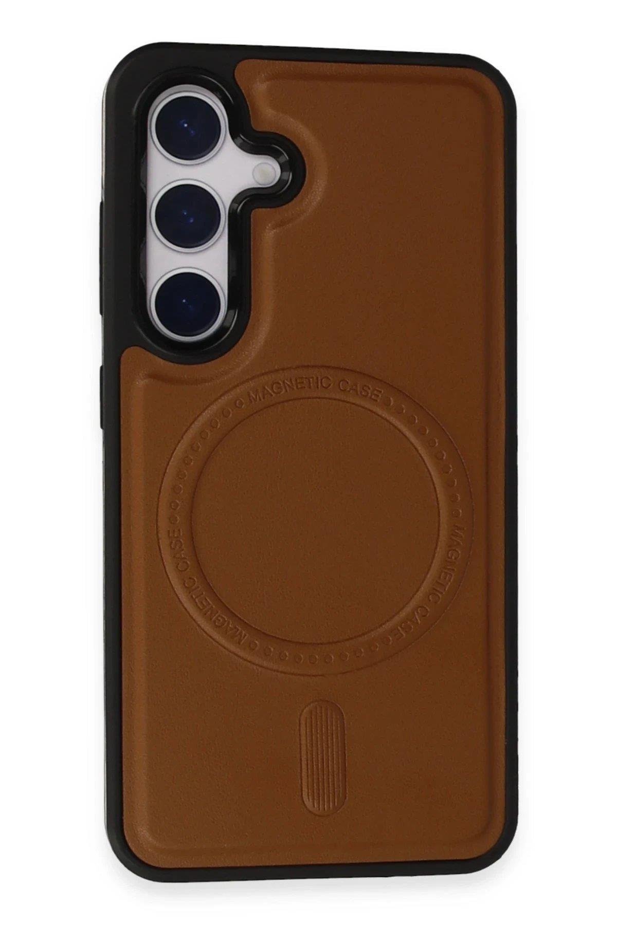 Newface Samsung Galaxy S24 Kılıf Ozzi Magsafe Deri Kapak - Taba