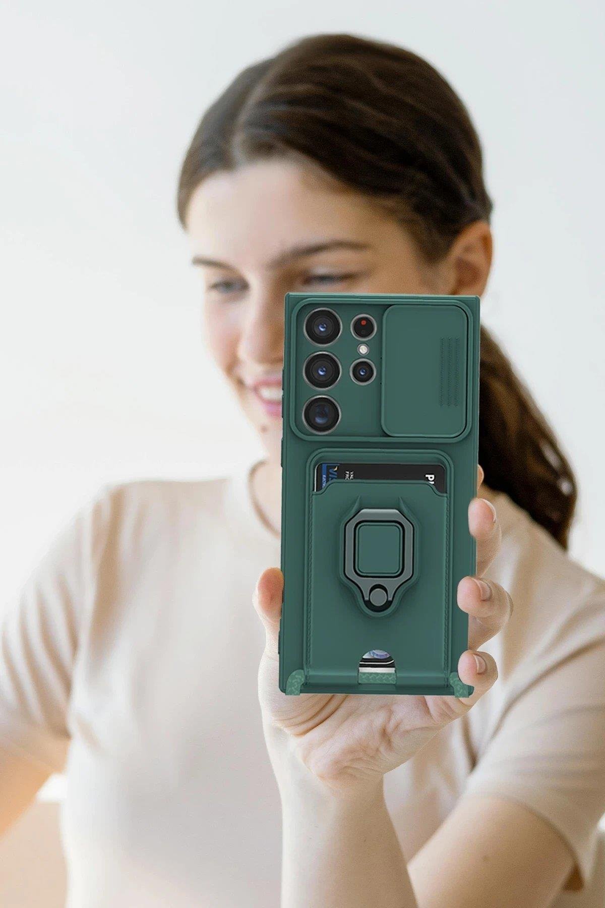 Newface Samsung Galaxy S25 Ultra Kılıf Zuma Kartvizitli Yüzüklü Silikon - Yeşil