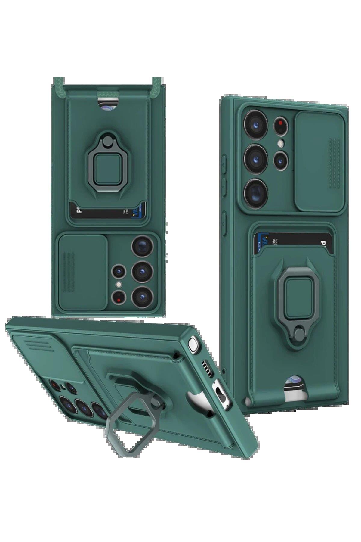 Newface Samsung Galaxy S25 Ultra Kılıf Zuma Kartvizitli Yüzüklü Silikon - Yeşil