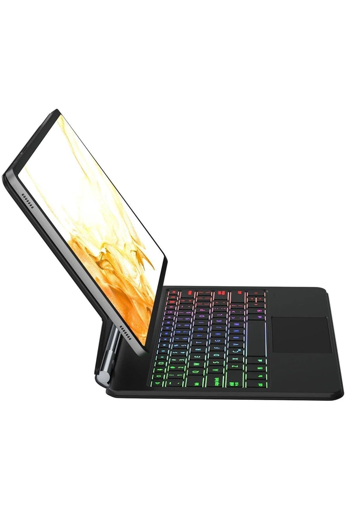 Newface Samsung Galaxy T870 Tab S7 11 Kılıf Eternal Ledli Klavyeli Tablet Kılıfı - Siyah