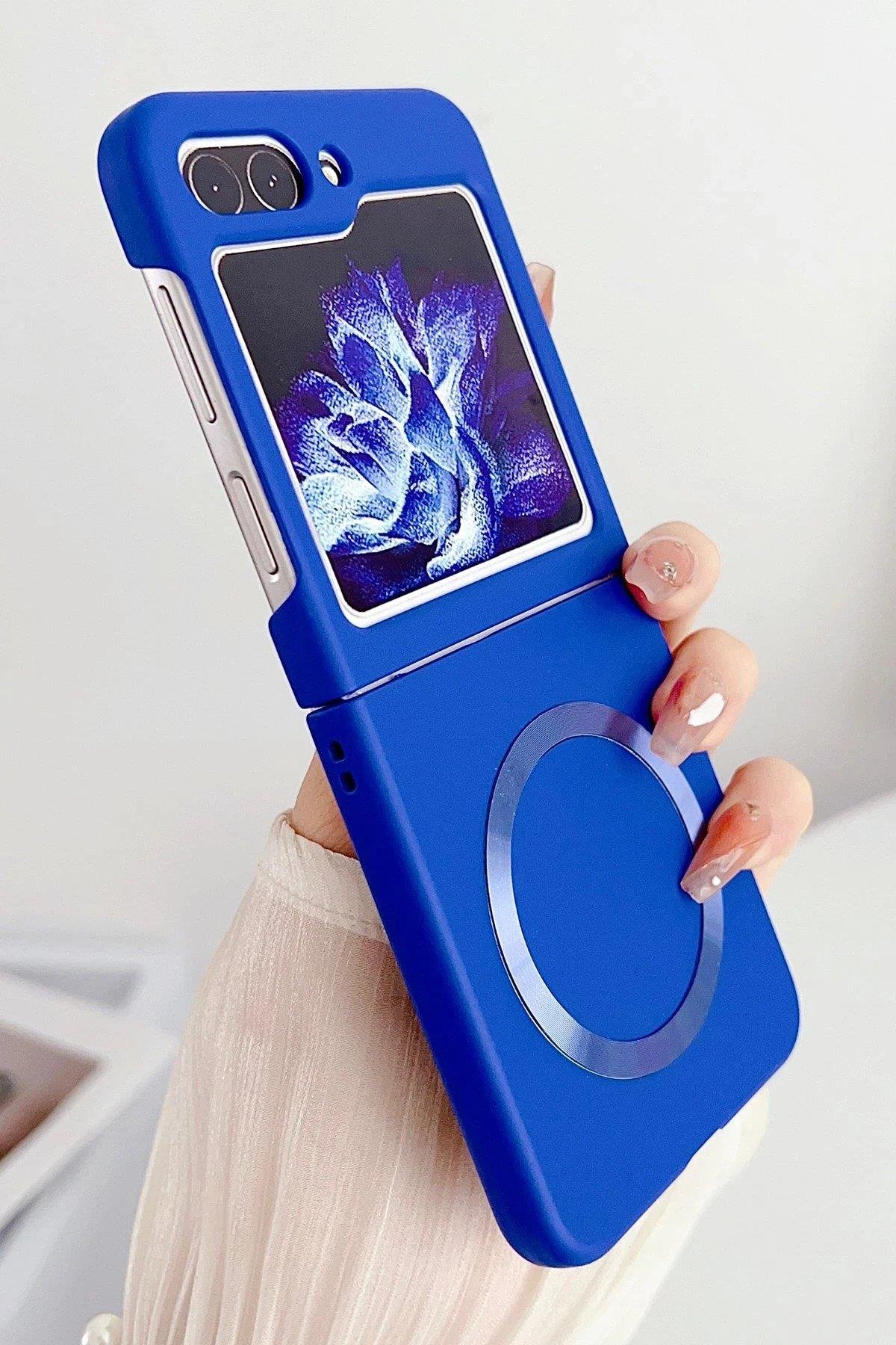 Newface Samsung Galaxy Z Flip 5 Kılıf Mata Fold Kapak - Sierra Blue