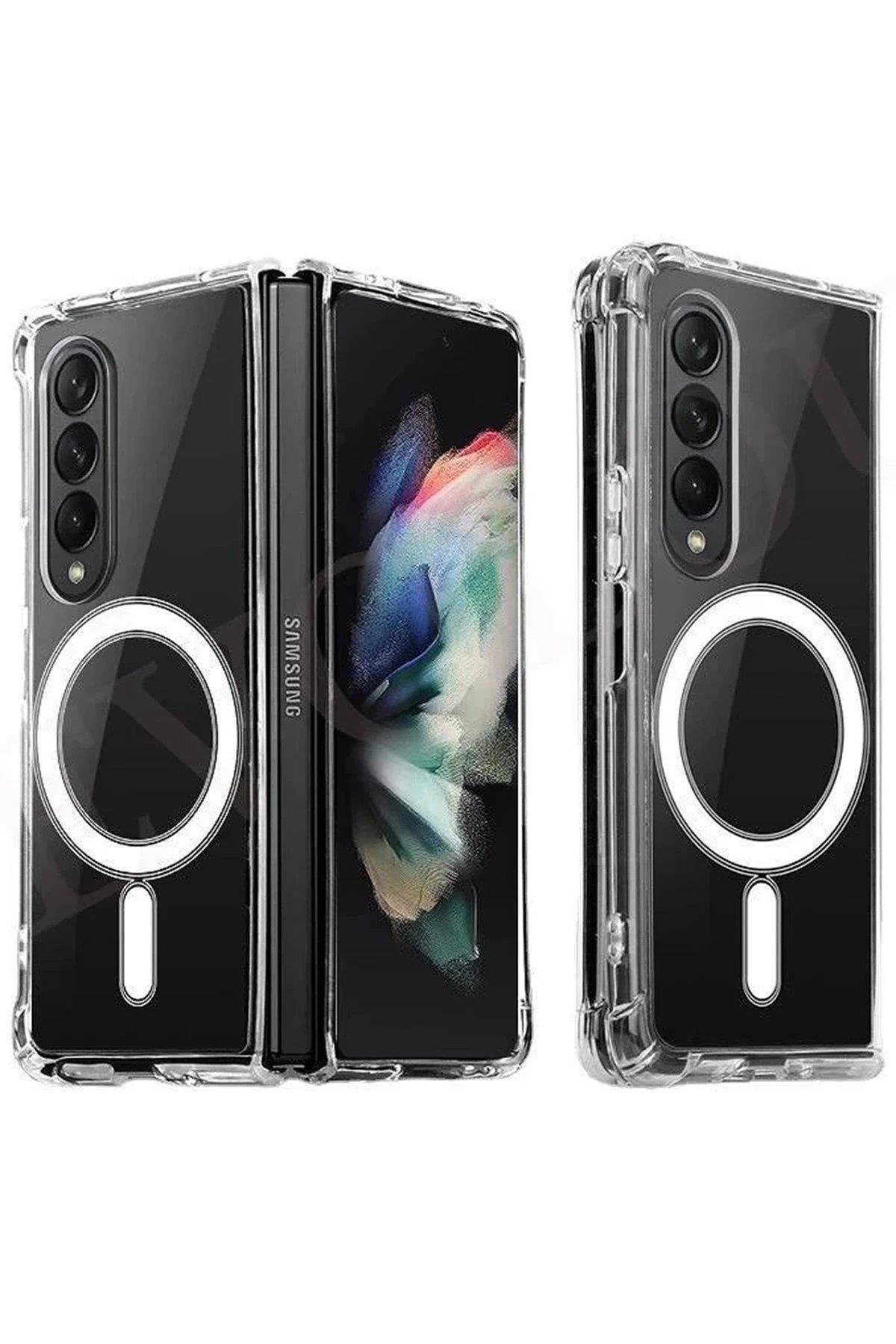 Newface Samsung Galaxy Z Fold 4 Kılıf Magneticsafe Şeffaf Silikon - Şeffaf