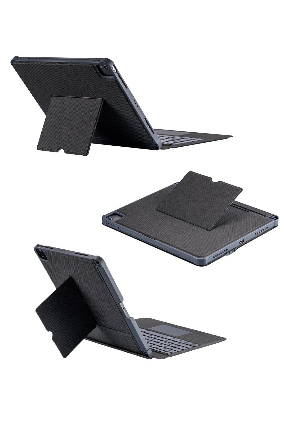 Newface T5509D iPad Pro 12.9 (2022) Kılıf Palermo Ledli Klavyeli Standlı Tablet Kılıfı - Siyah