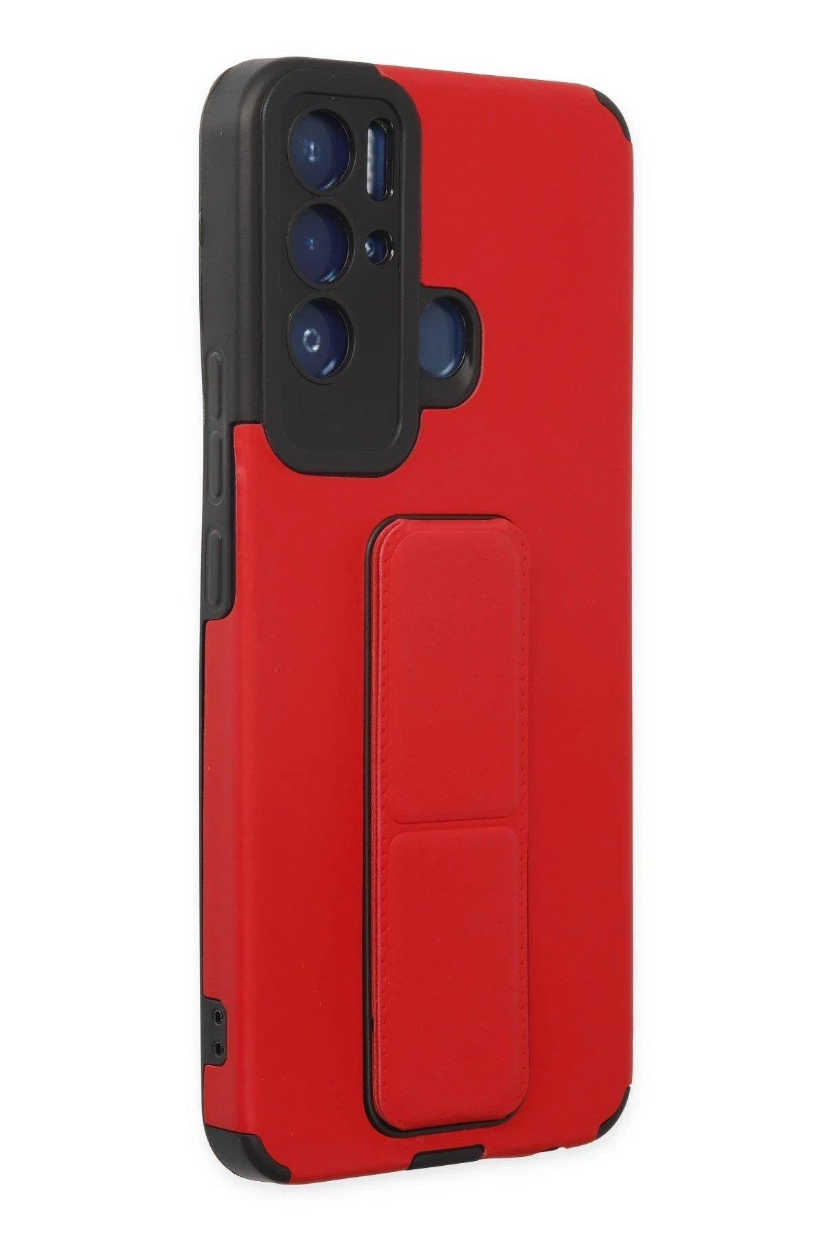 Newface Tecno Pova Neo Kılıf Mega Standlı Silikon - Kırmızı