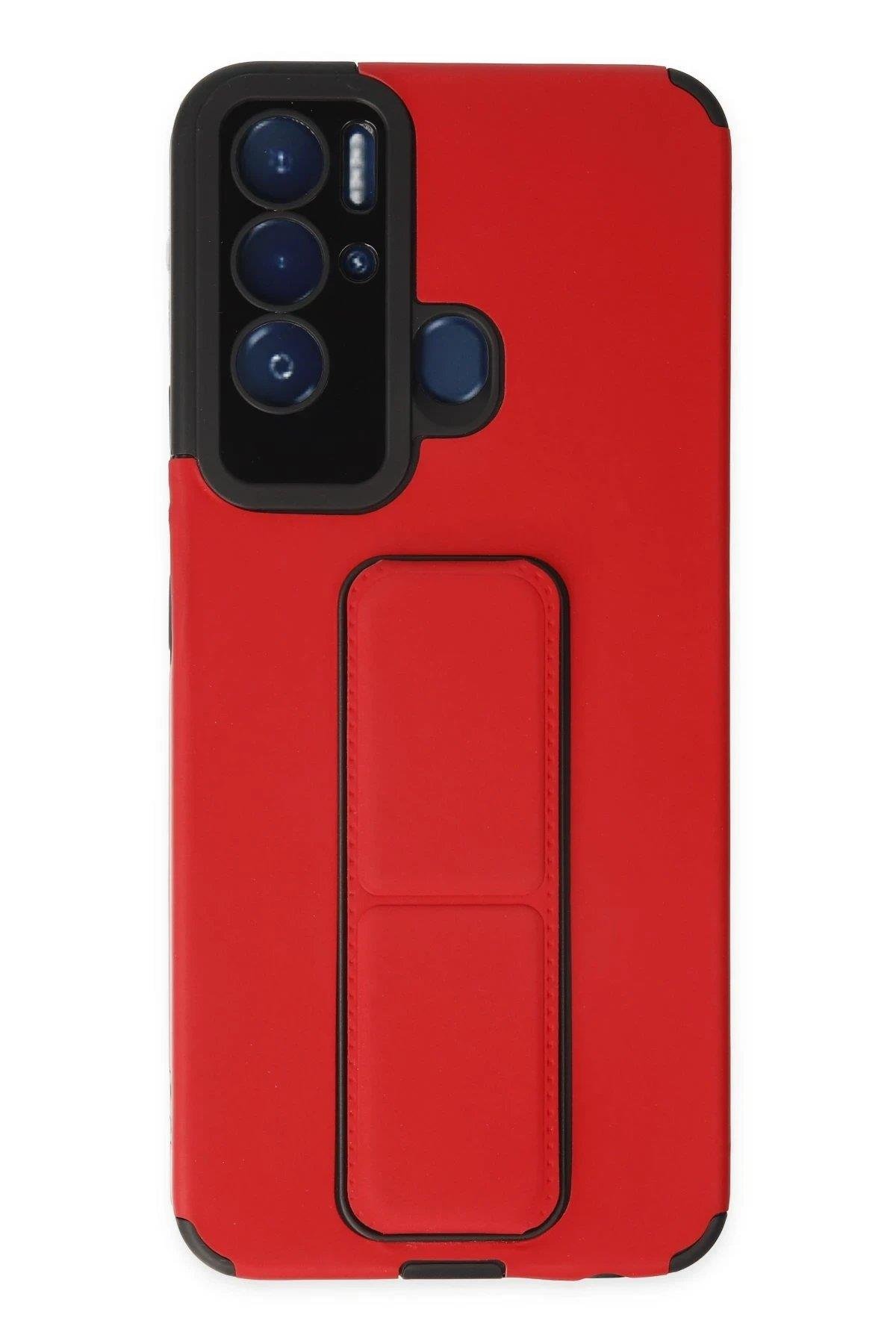 Newface Tecno Pova Neo Kılıf Mega Standlı Silikon - Kırmızı