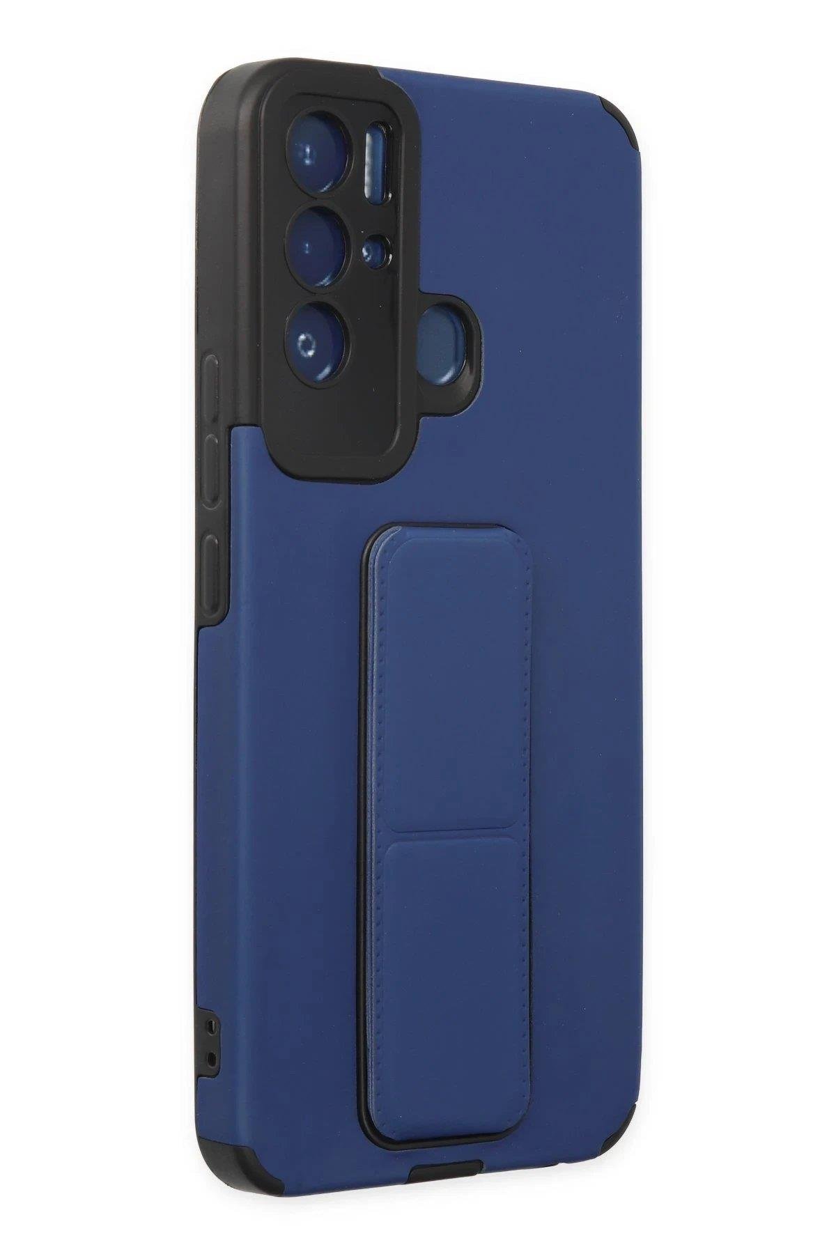 Newface Tecno Pova Neo Kılıf Mega Standlı Silikon - Mavi