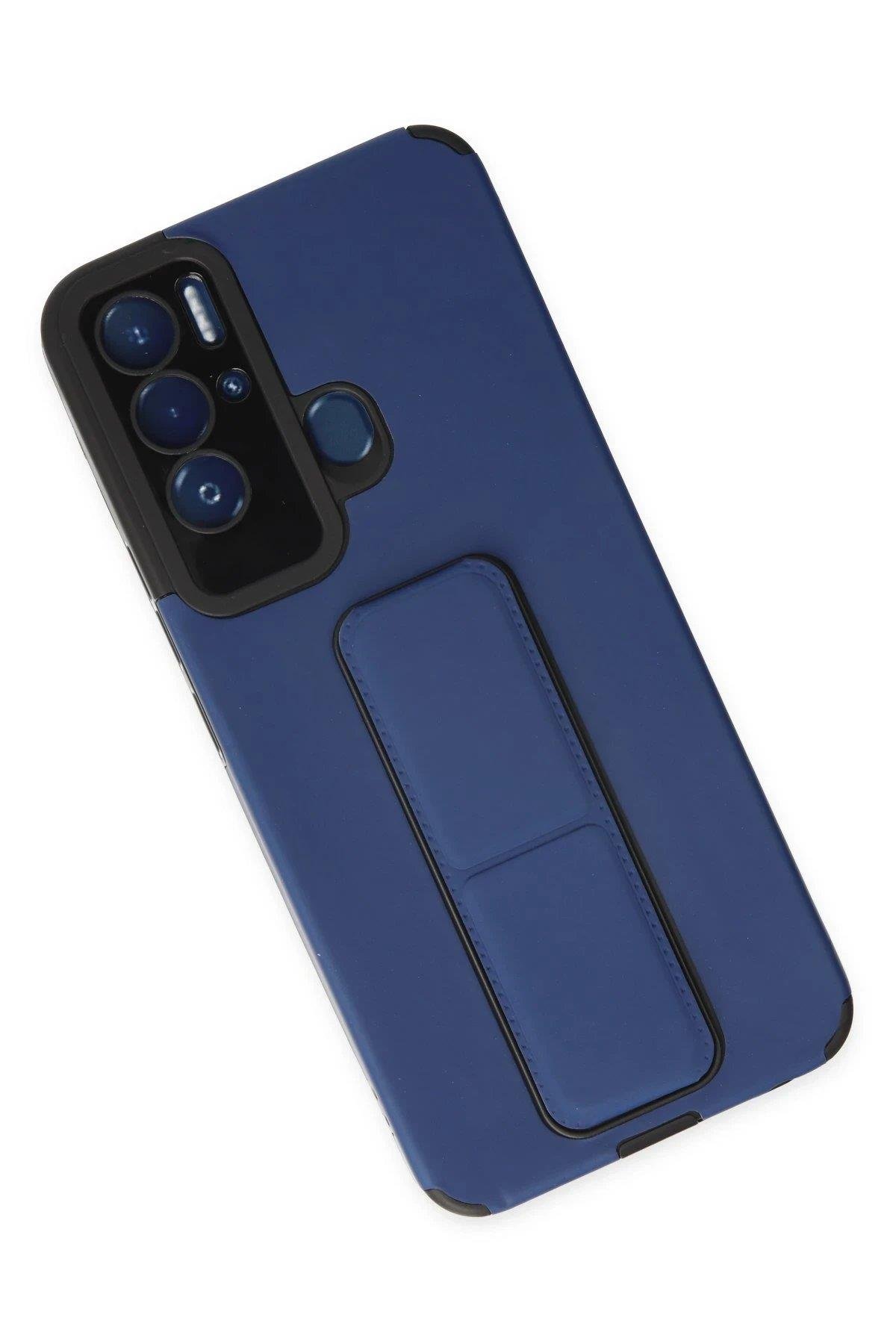 Newface Tecno Pova Neo Kılıf Mega Standlı Silikon - Mavi