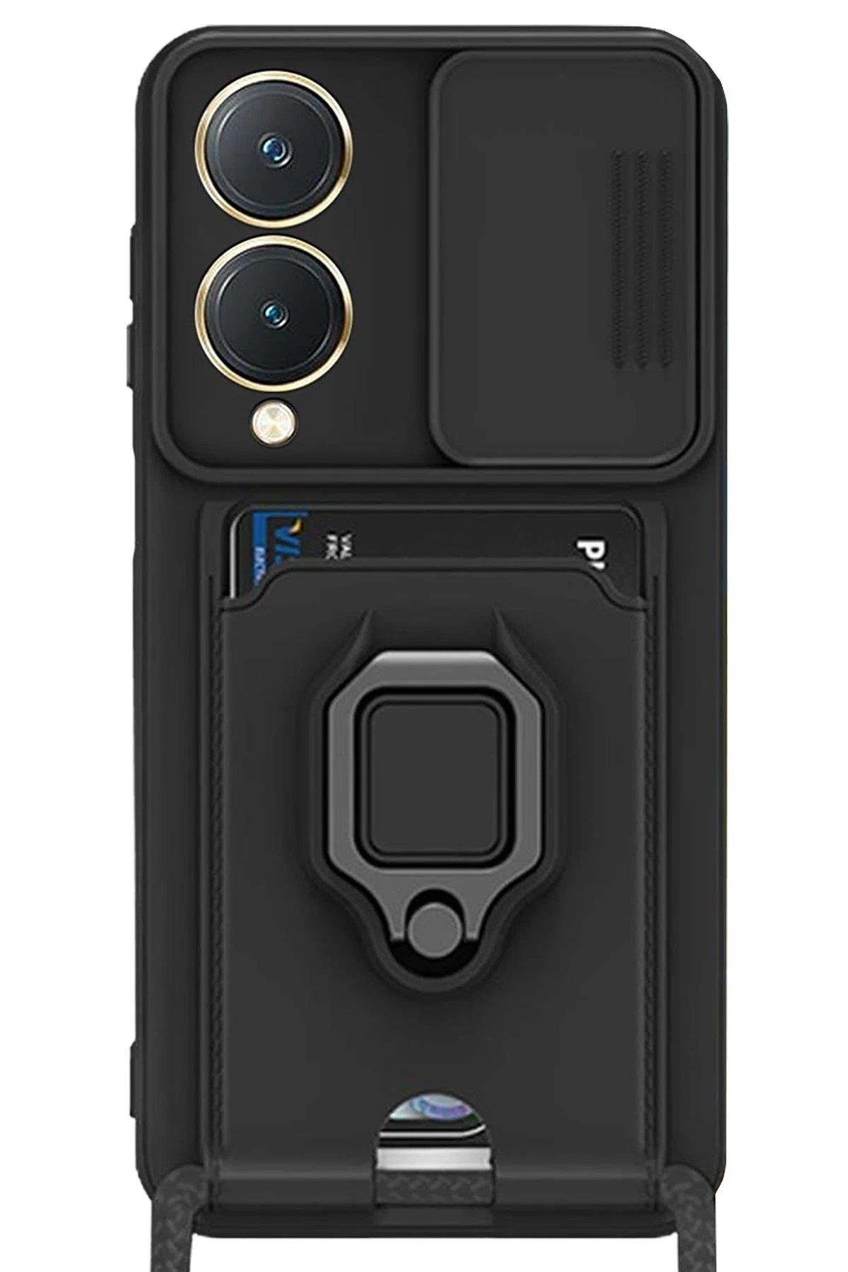 Newface Vivo Y17S Kılıf Zuma Kartvizitli Yüzüklü Silikon - Siyah