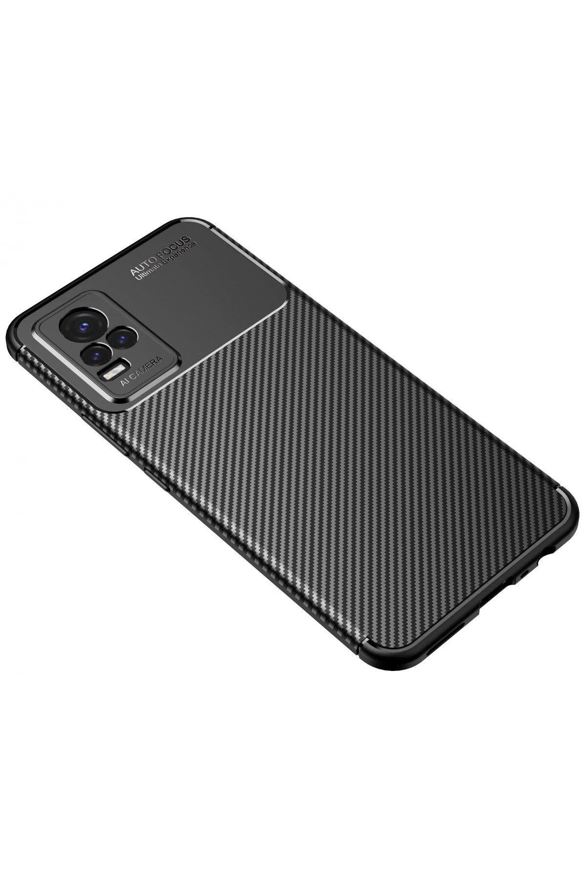 Newface Vivo Y21S Kılıf Auto Focus Karbon Kapak - Siyah