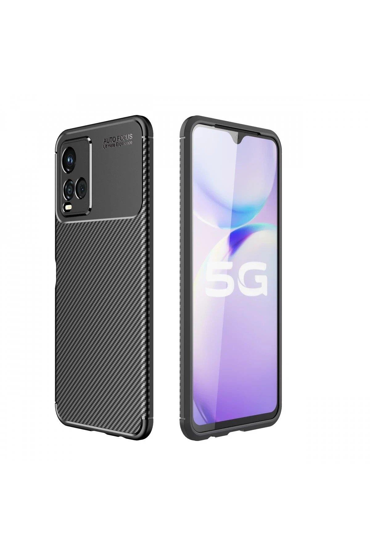 Newface Vivo Y21S Kılıf Auto Focus Karbon Kapak - Siyah