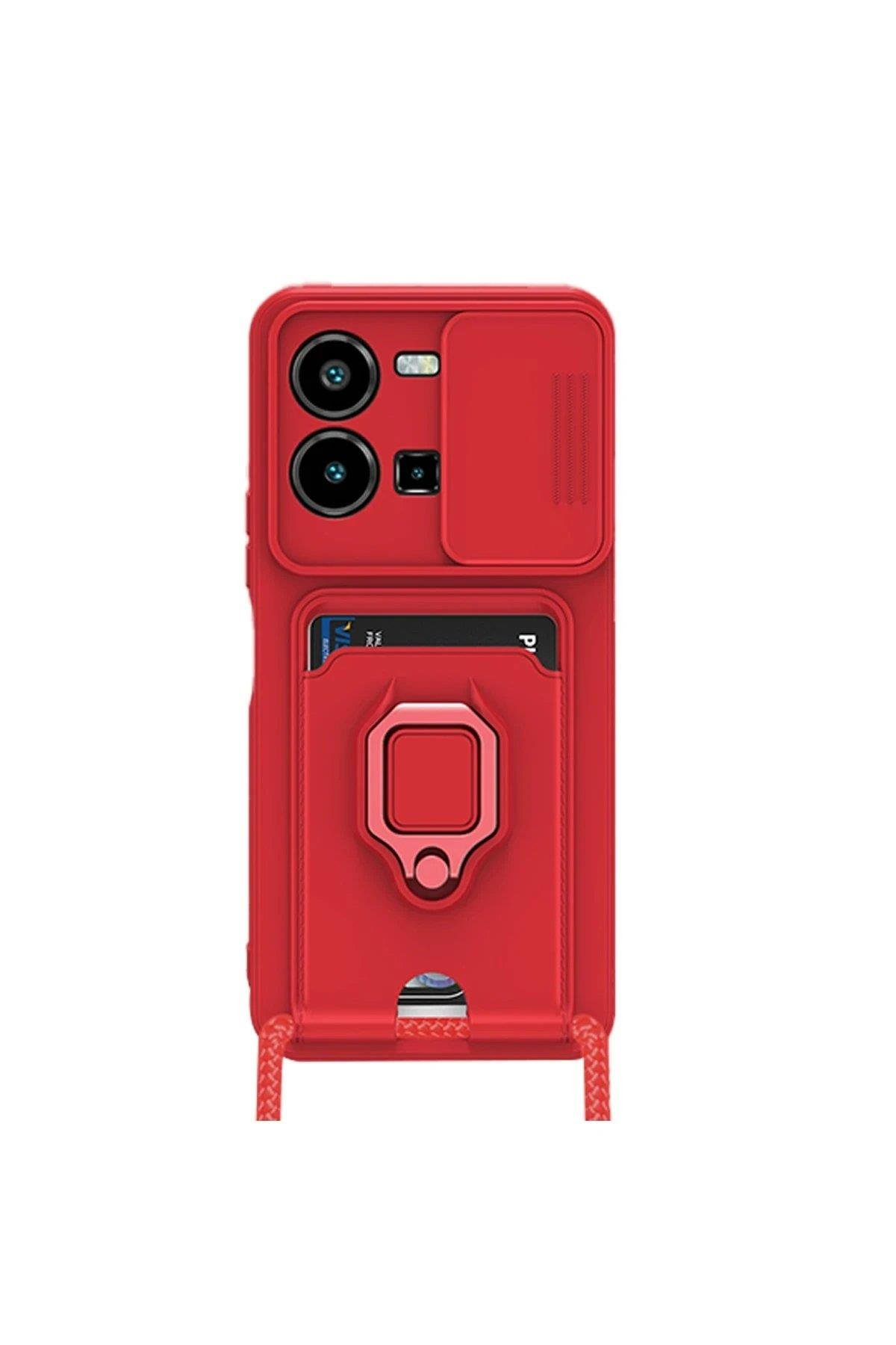 Newface Vivo Y35 Kılıf Zuma Kartvizitli Yüzüklü Silikon - Kırmızı