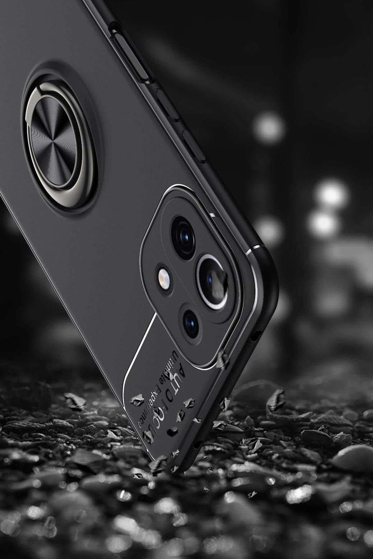 Newface Xiaomi Mİ 11 Lite Kılıf Range Yüzüklü Silikon - Siyah-Gold