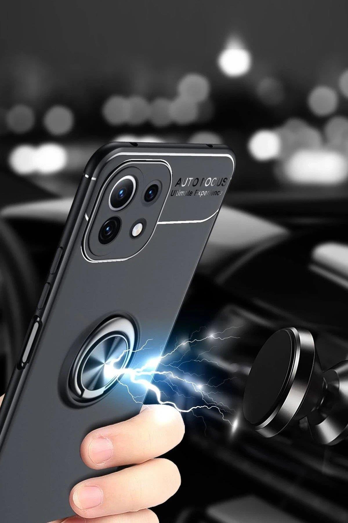 Newface Xiaomi Mİ 11 Lite Kılıf Range Yüzüklü Silikon - Siyah-Gold