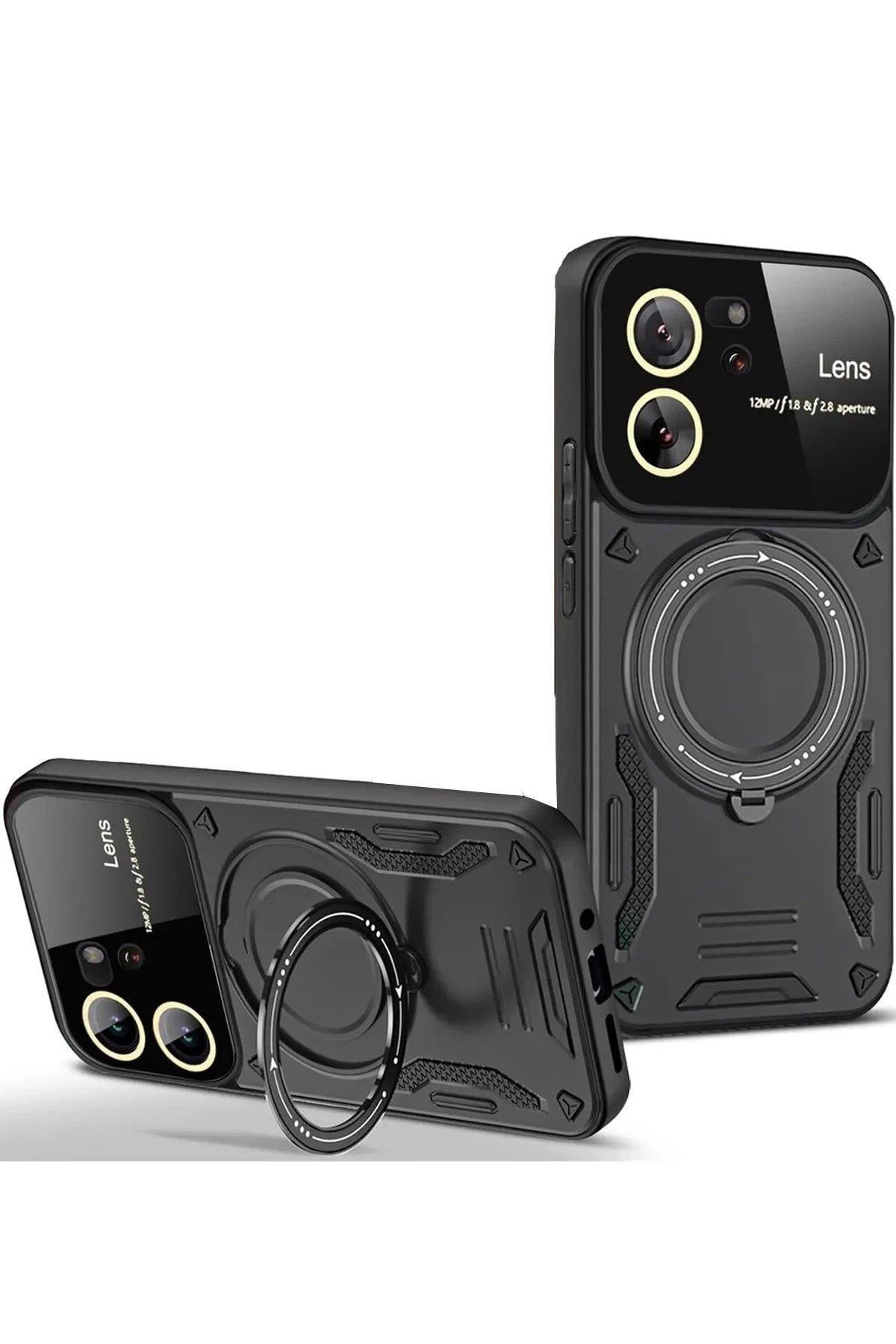 Newface Xiaomi Mi 13T Pro Kılıf Joy Lens Standlı Kapak - Siyah