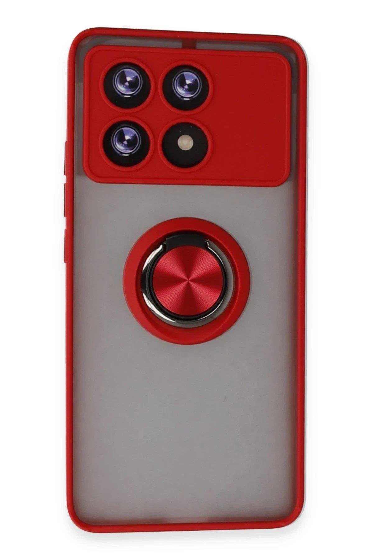 Newface Xiaomi Poco X6 Pro Kılıf Montreal Yüzüklü Silikon Kapak - Kırmızı