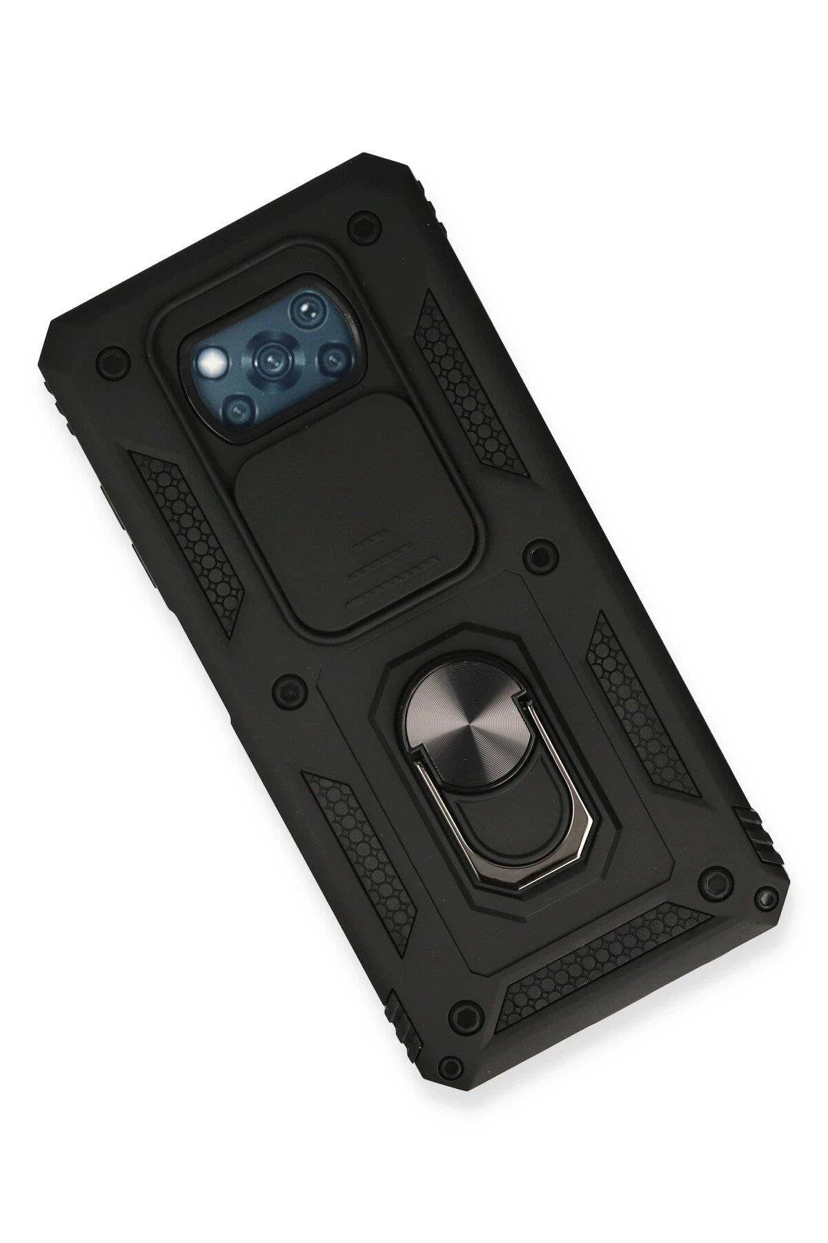 Newface Xiaomi Pocophone X3 Kılıf Pars Lens Yüzüklü Silikon - Siyah