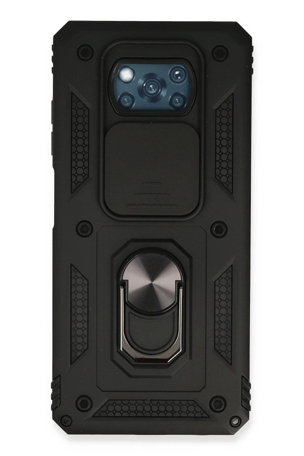 Newface Xiaomi Pocophone X3 Kılıf Pars Lens Yüzüklü Silikon - Siyah