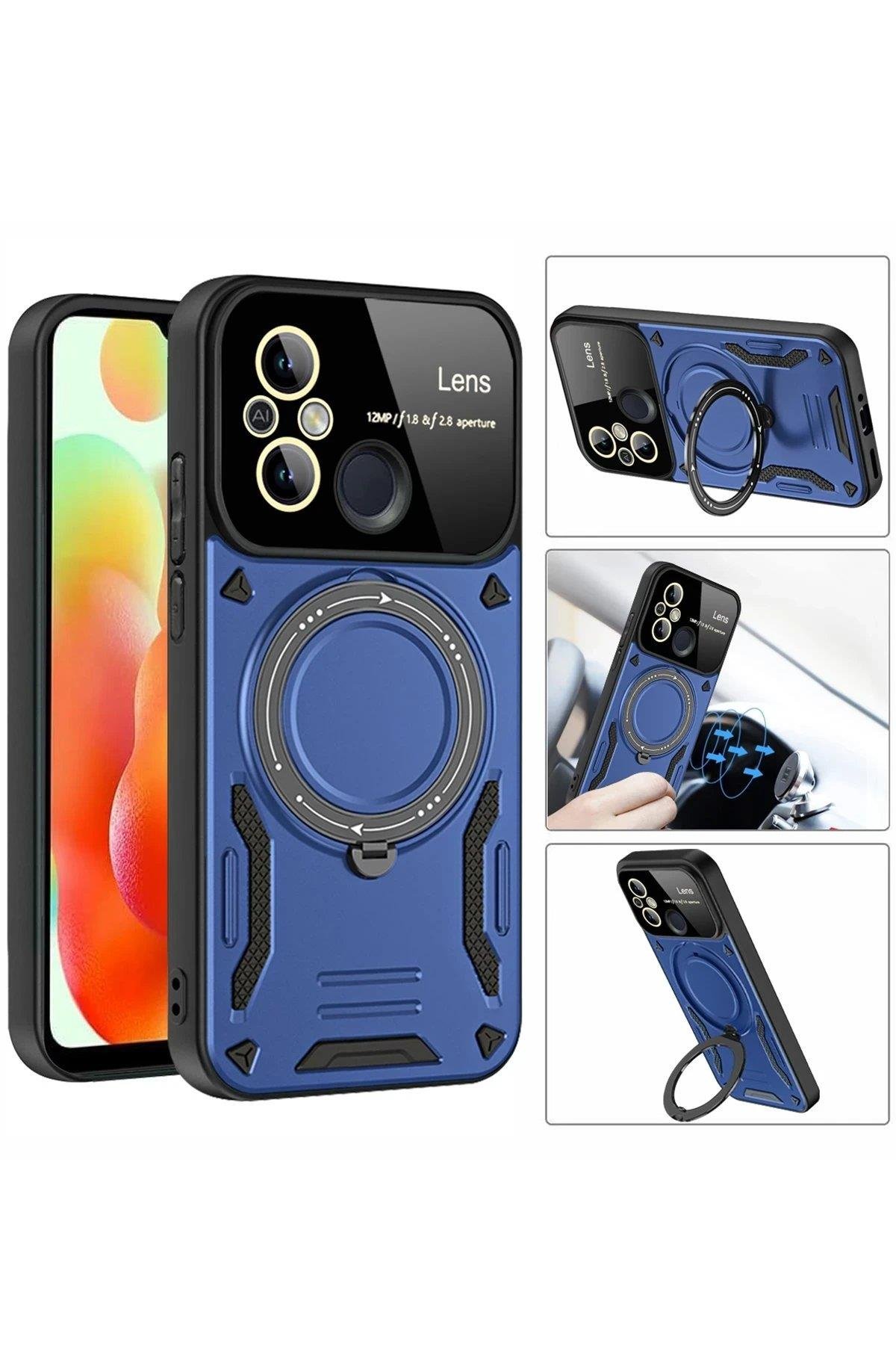 Newface Xiaomi Redmi 12C Kılıf Joy Lens Standlı Kapak - Kırmızı