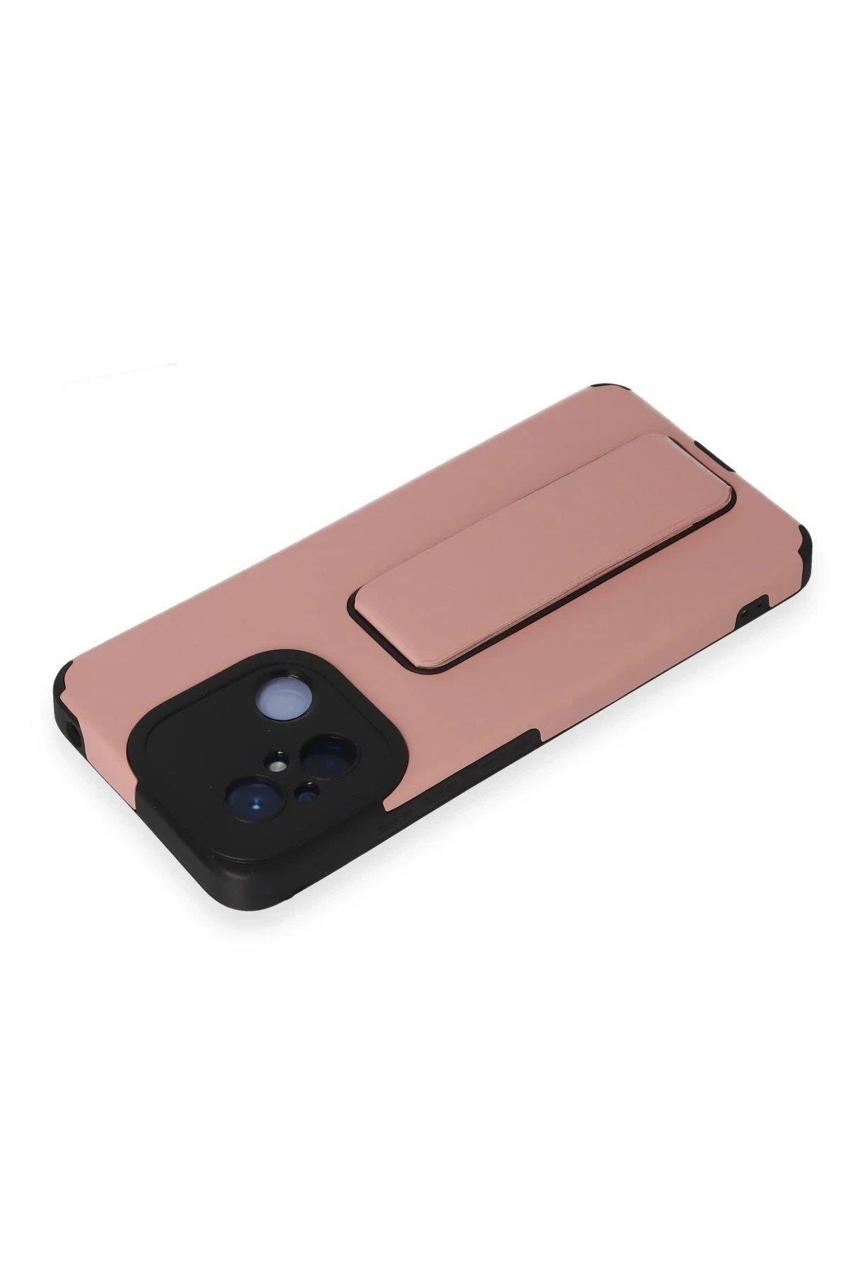 Newface Xiaomi Redmi 12C Kılıf Mega Standlı Silikon - Pudra