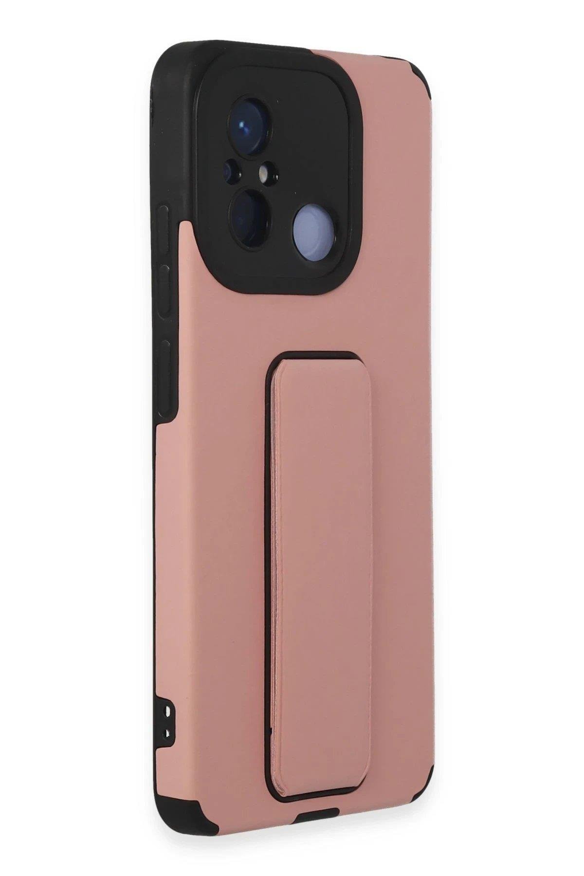 Newface Xiaomi Redmi 12C Kılıf Mega Standlı Silikon - Pudra