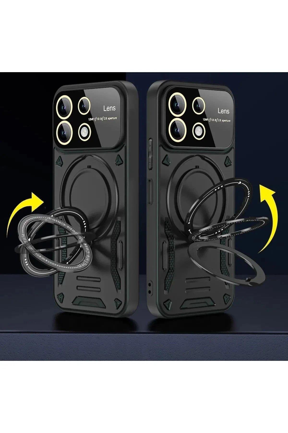 Newface Xiaomi Redmi 13 4G Kılıf Joy Lens Standlı Kapak - Kırmızı