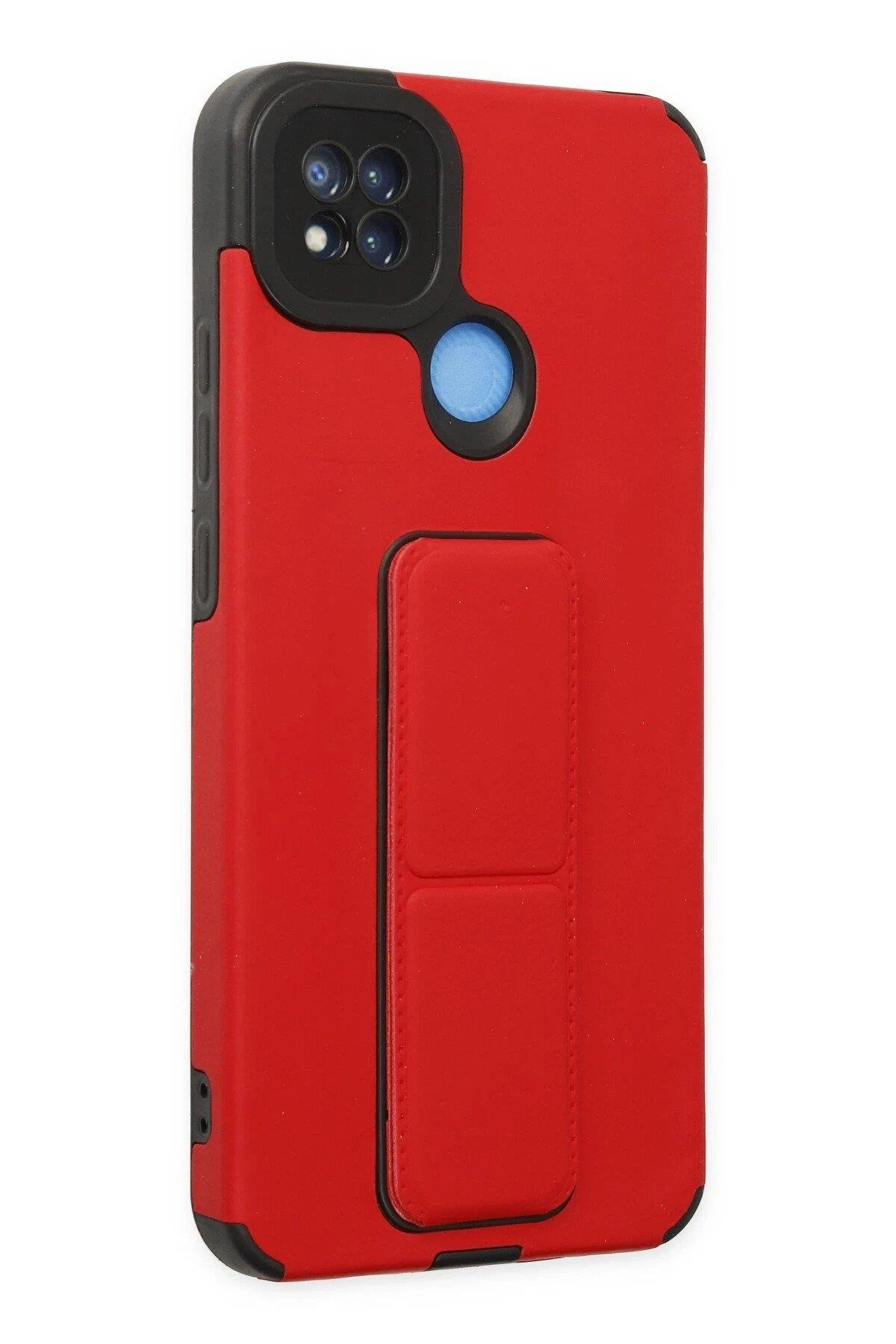 Newface Xiaomi Redmi 9C Kılıf Mega Standlı Silikon - Kırmızı