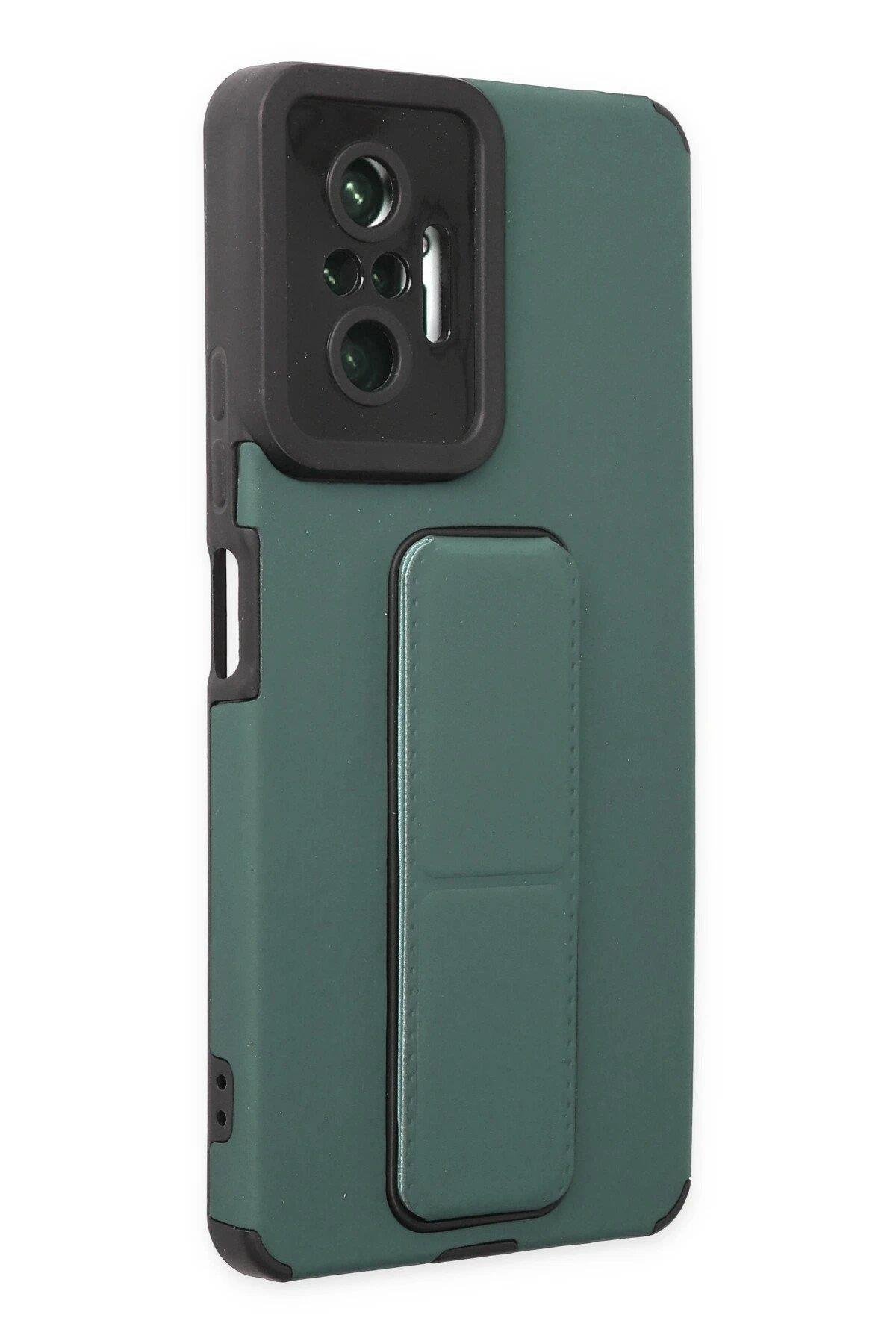 Newface Xiaomi Redmi Note 10 Pro Kılıf Mega Standlı Silikon - Yeşil