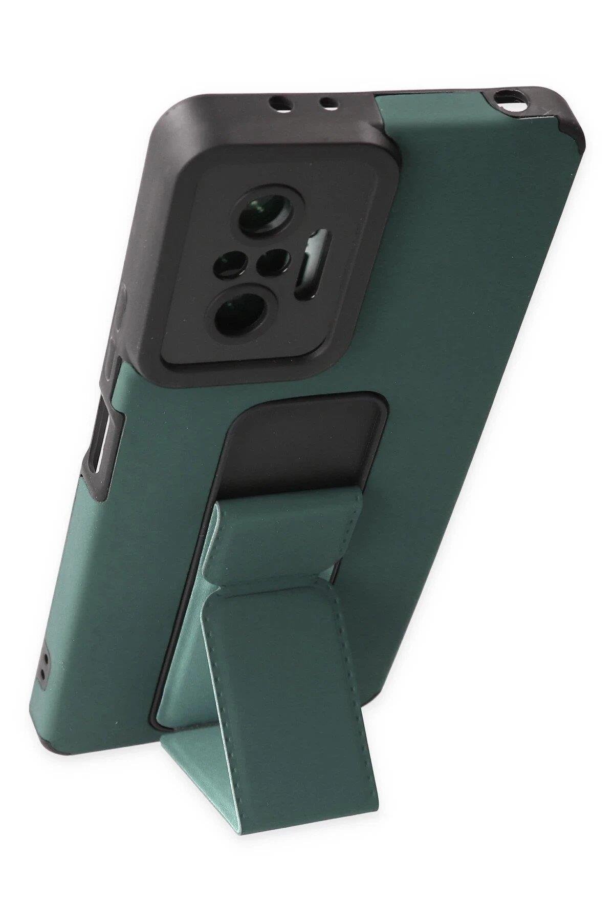 Newface Xiaomi Redmi Note 10 Pro Kılıf Mega Standlı Silikon - Yeşil