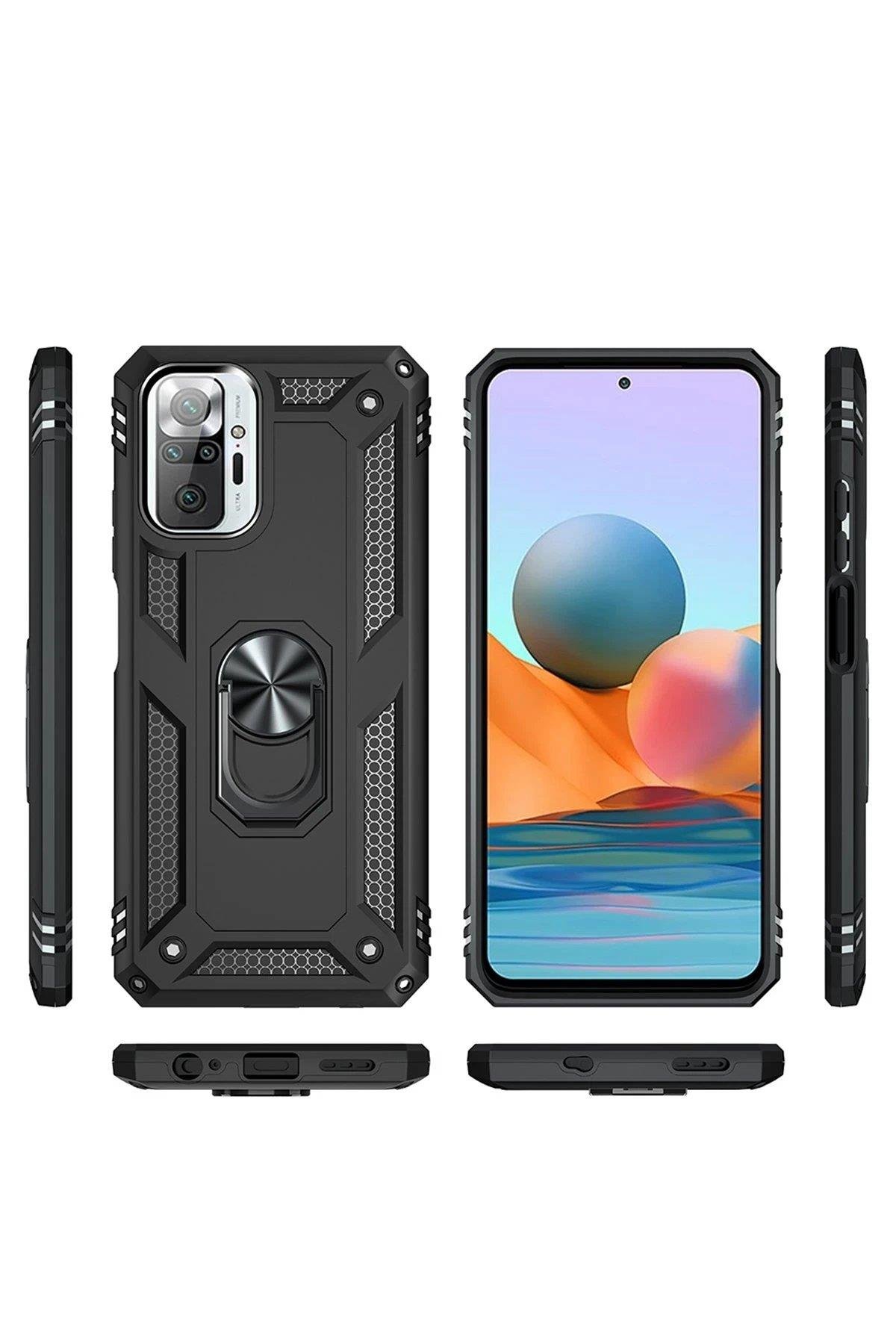 Newface Xiaomi Redmi Note 10 Pro Kılıf Sofya Yüzüklü Silikon Kapak - Siyah