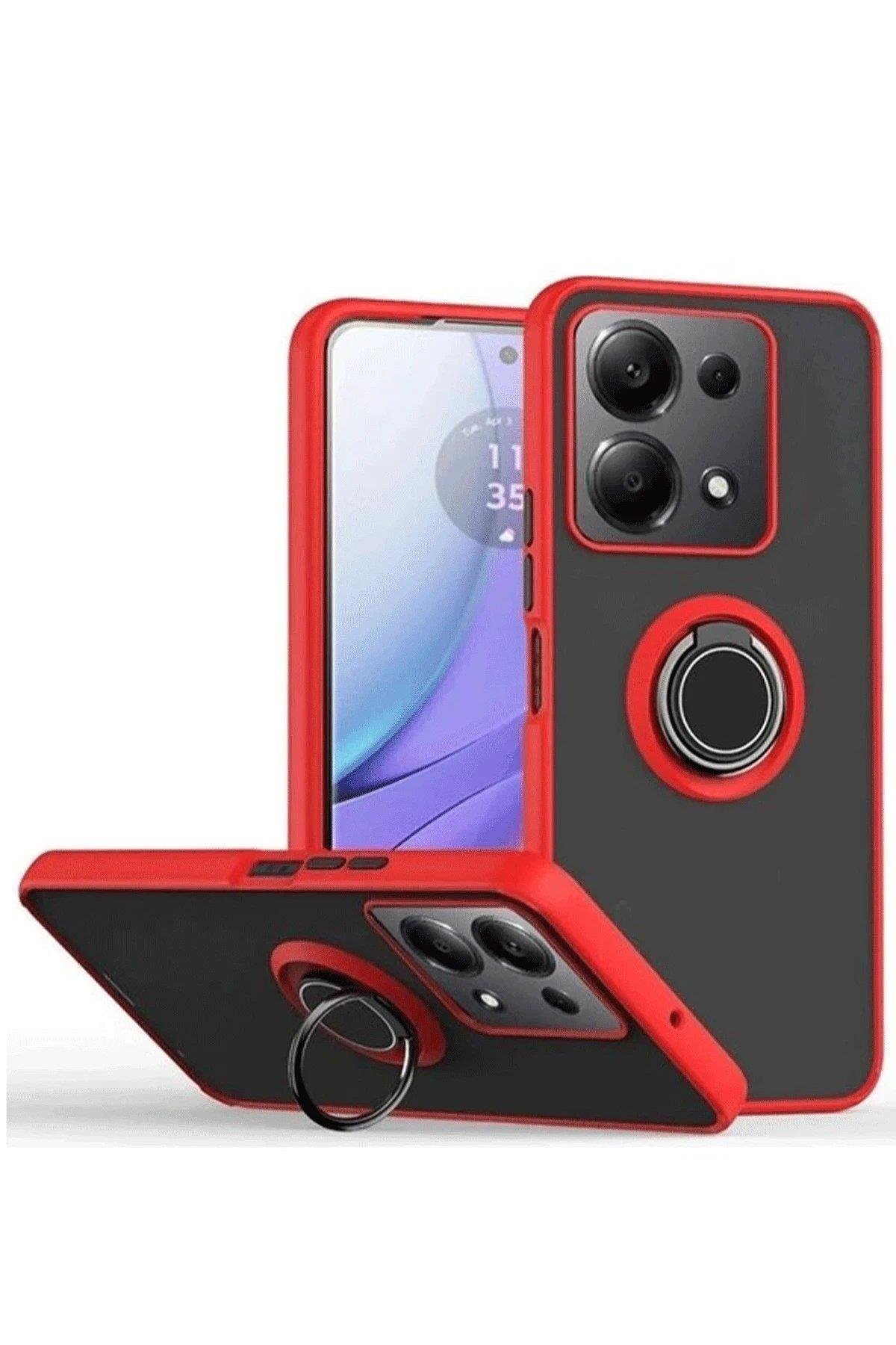 Newface Xiaomi Redmi Note 13 Pro 4G Montreal Yüzüklü Silikon Kapak - Kırmızı