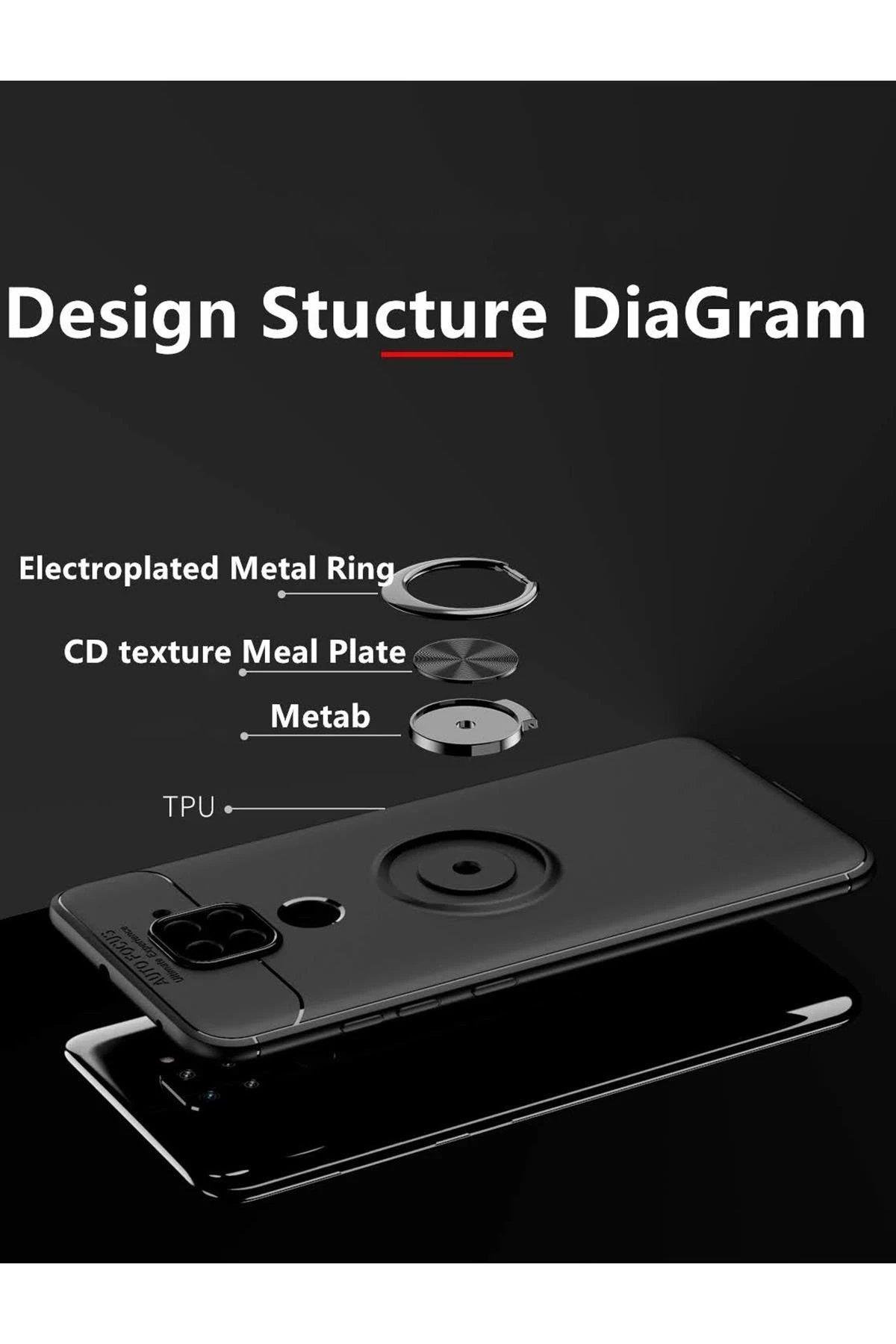 Newface Xiaomi Redmi Note 9 Kılıf Range Yüzüklü Silikon - Siyah-Kırmızı