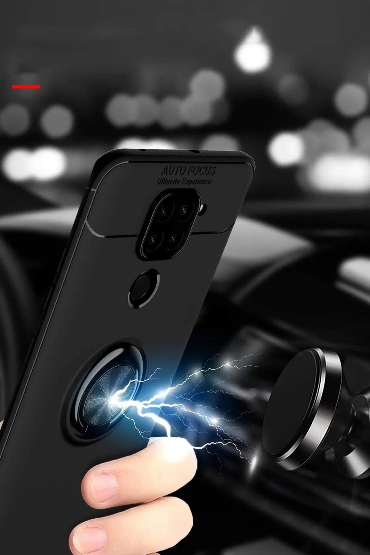 Newface Xiaomi Redmi Note 9 Kılıf Range Yüzüklü Silikon - Siyah-Gold