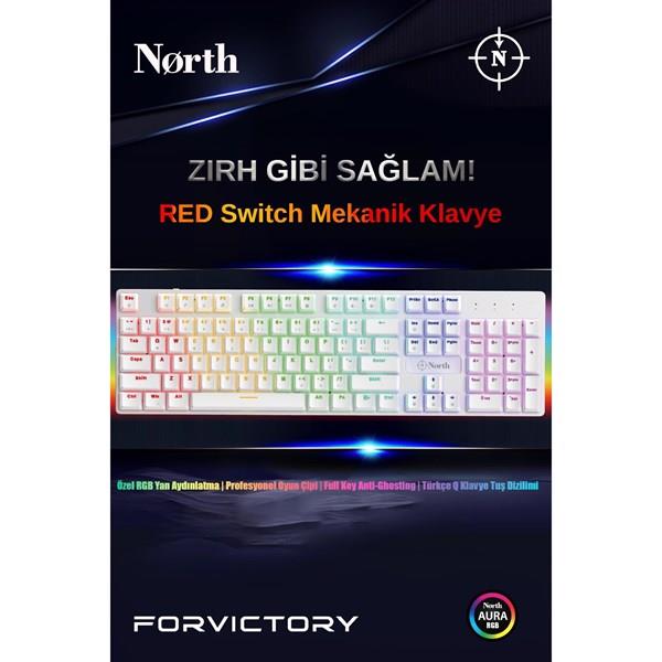NORTH Shield Q Trk RGB Led / Mekanik Kırmızı Switch Beyaz Gaming Klavye