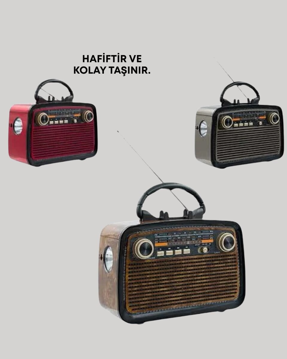 Nostaljik Radyo Görünümlü Bluetooth Hoparlör – FM/AM Yayın, Kablosuz Bağlantı, Şarj Edilebilir