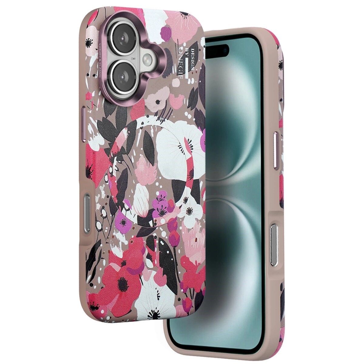 Onegif Apple İphone 16 Flower Series Magsafe Kapak - Pembe