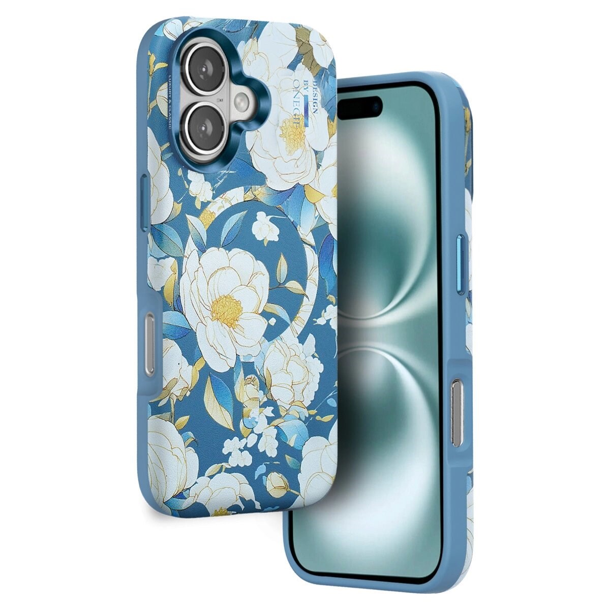 Onegif Apple İphone 16 Flower Series Magsafe Kapak - Mavi