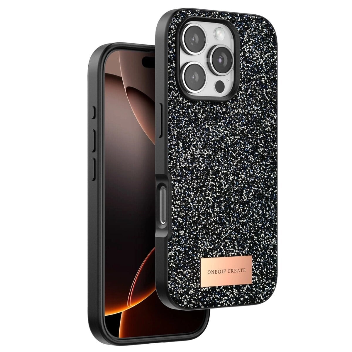 Onegif Apple İphone 16 Pro Bright Simli Kapak - Siyah