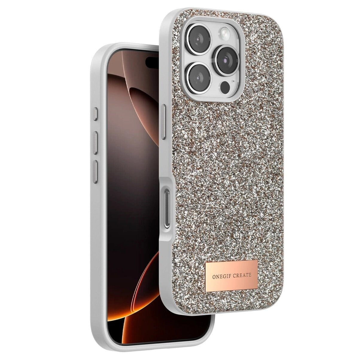 Onegif Apple İphone 16 Pro Bright Simli Kapak - Çöl Titanyum