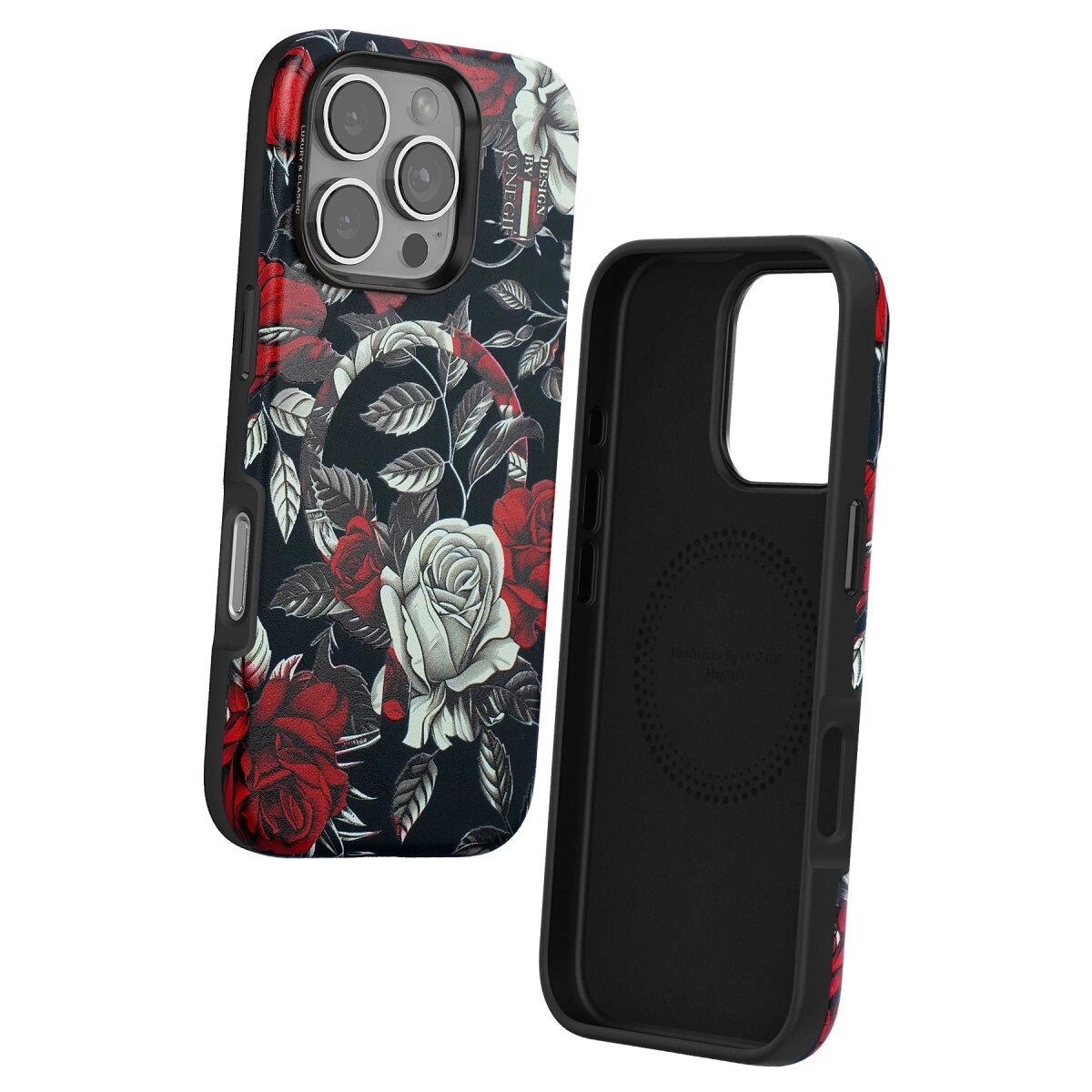 Onegif Apple İphone 16 Pro Flower Series Magsafe Kapak - Siyah