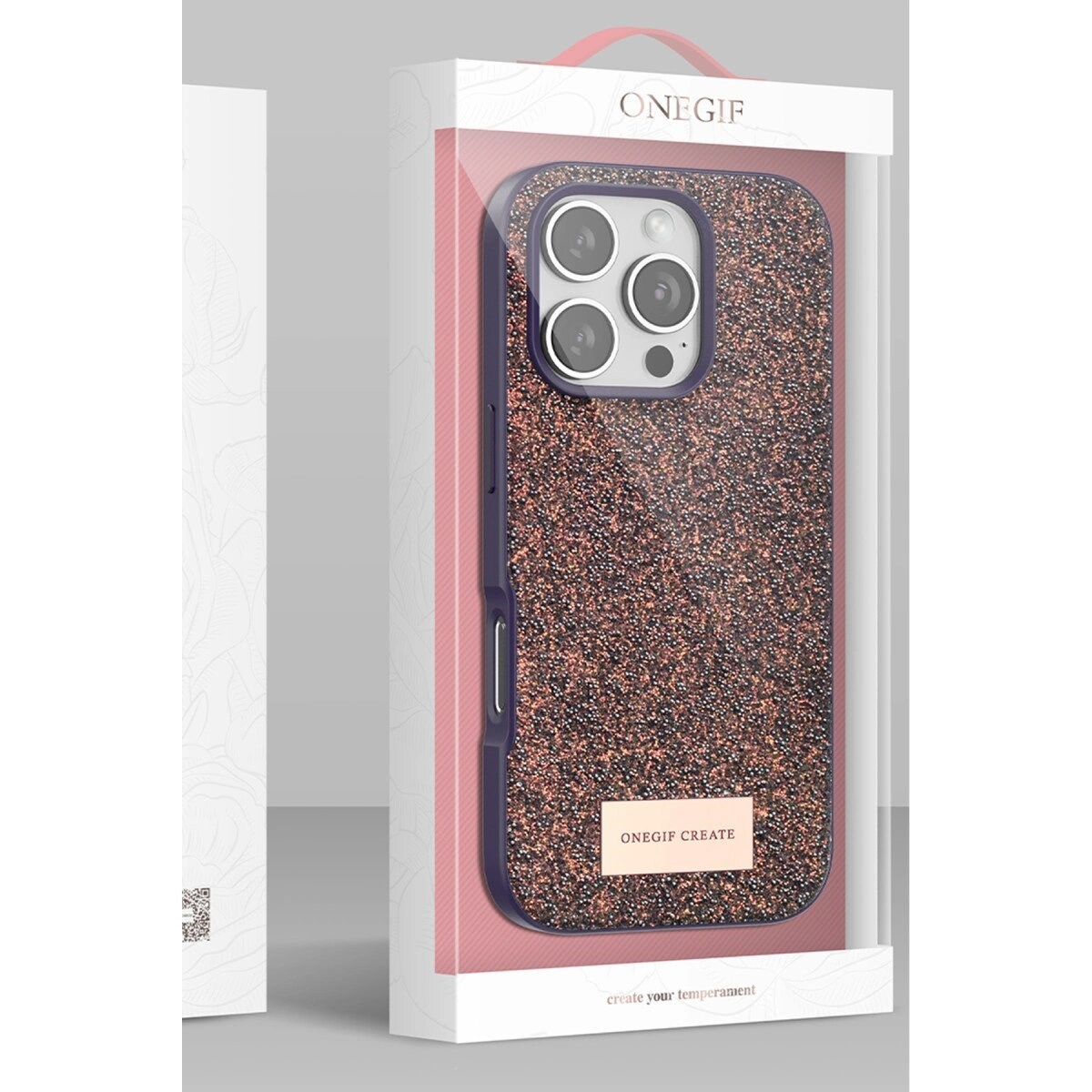 Onegif Apple İphone 16 Pro Max Bright Simli Kapak - Çöl Titanyum
