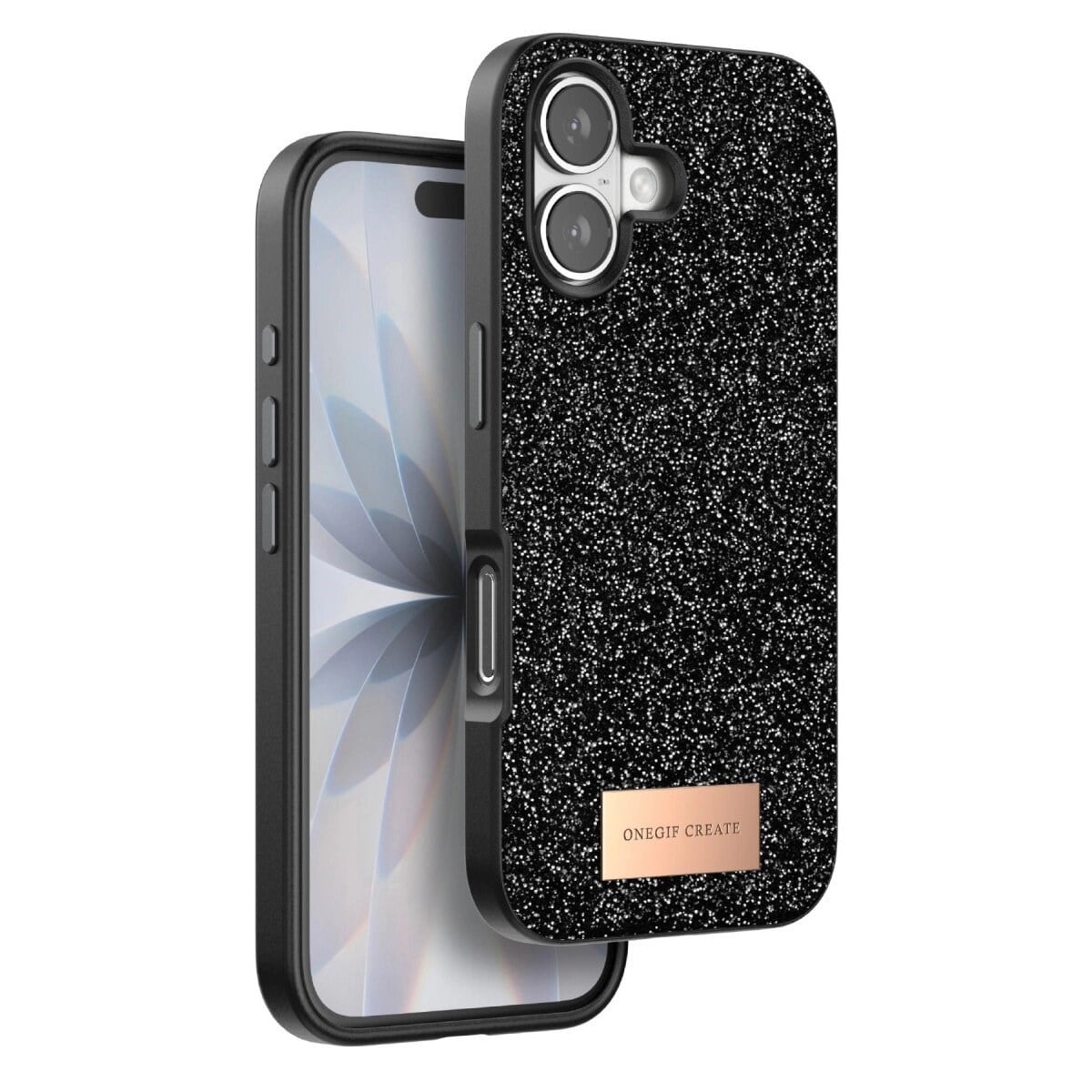 Onegif Apple İphone 17 Bright Simli Kapak - Siyah