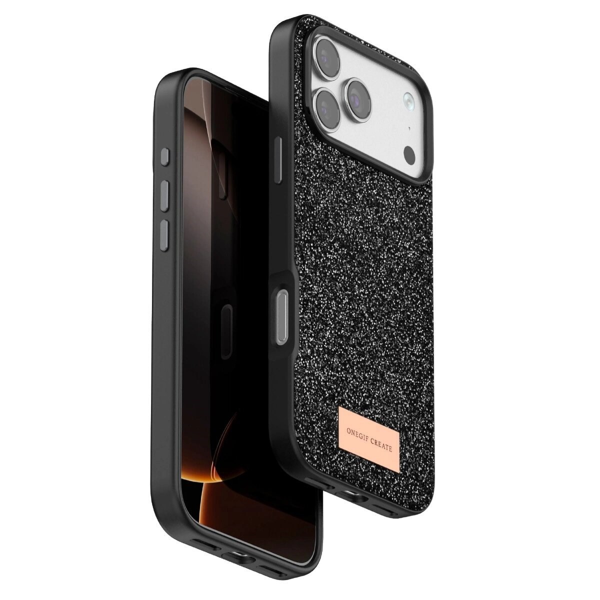 Onegif Apple İphone 17 Pro Bright Simli Kapak - Siyah