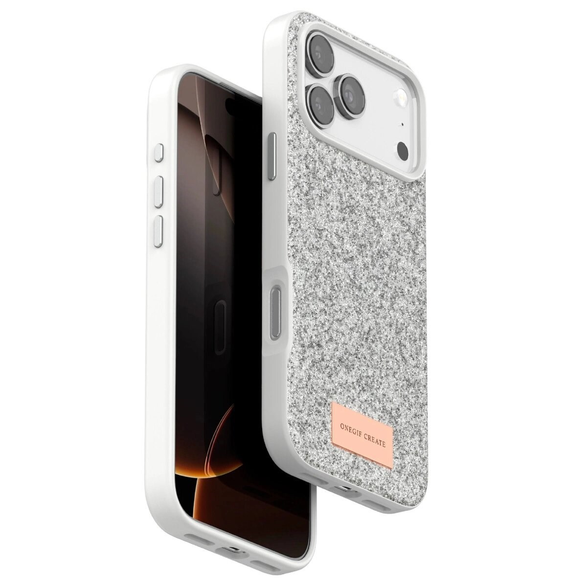 Onegif Apple İphone 17 Pro Bright Simli Kapak - Beyaz