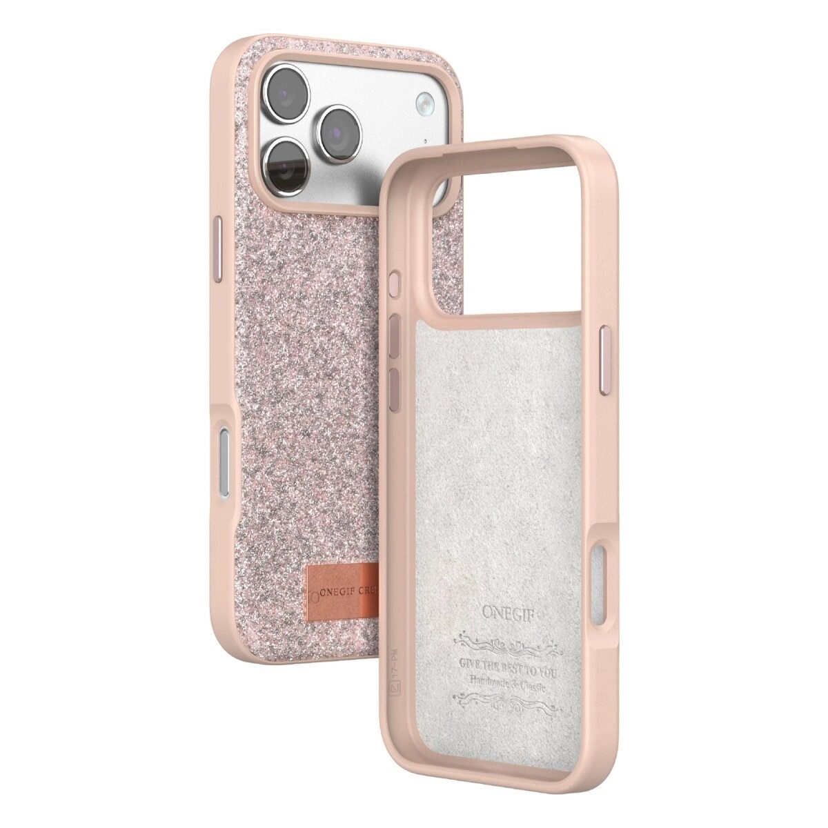 Onegif Apple İphone 17 Pro Max Bright Simli Kapak - Pembe