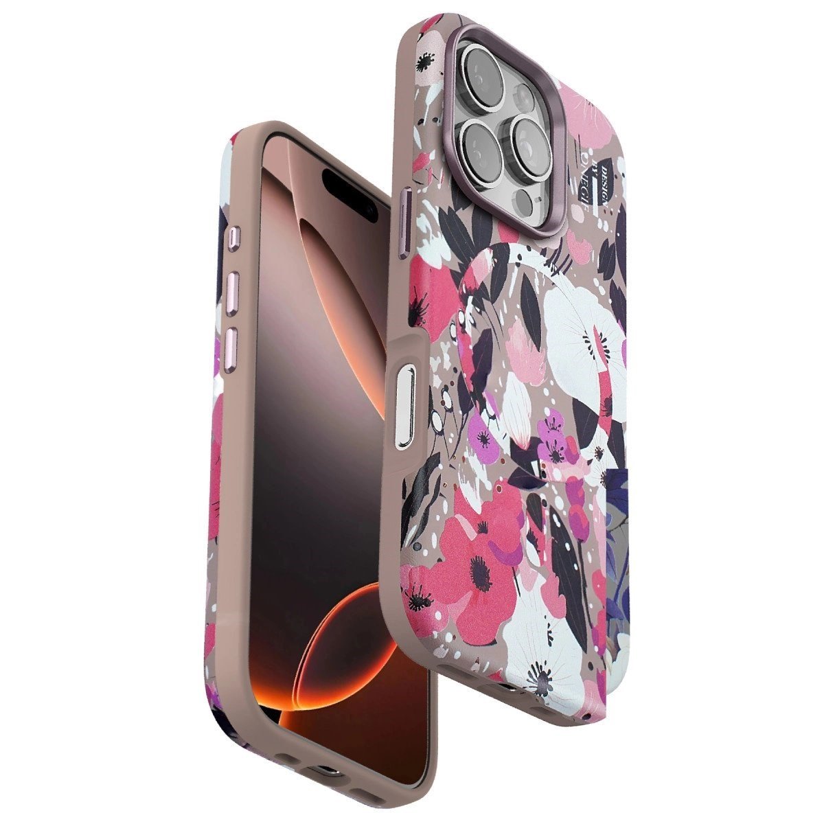 Onegif İphone 16 Pro Flower Series Magsafe Kapak - Pembe